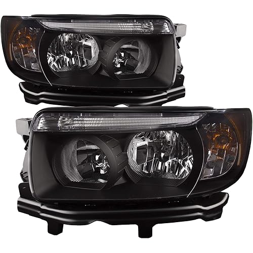 PERDE Black Housing Halogen Headlight w/Clear Lens Compatible with Subaru Forester 2006-2008 Includes Left Driver and Right Passenger Side Headlamps