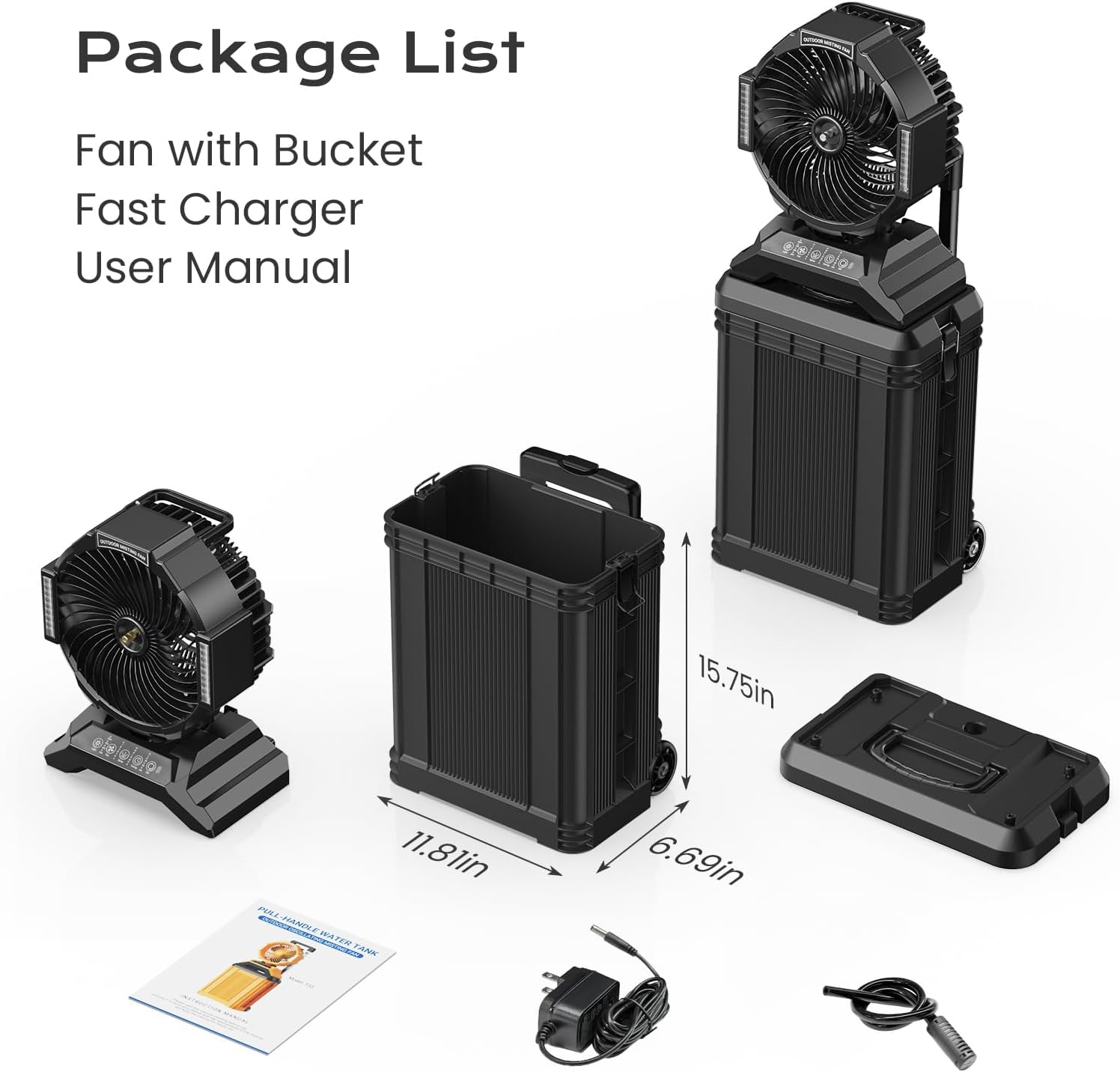 4 Gal Large Misting Bucket Fan Portable, 40000mAh Rechargeable Mister Fan with Retractable Handle & Oscillating Camping Fan for Patio/Beach/Fishing/Golf/Travel Essentials