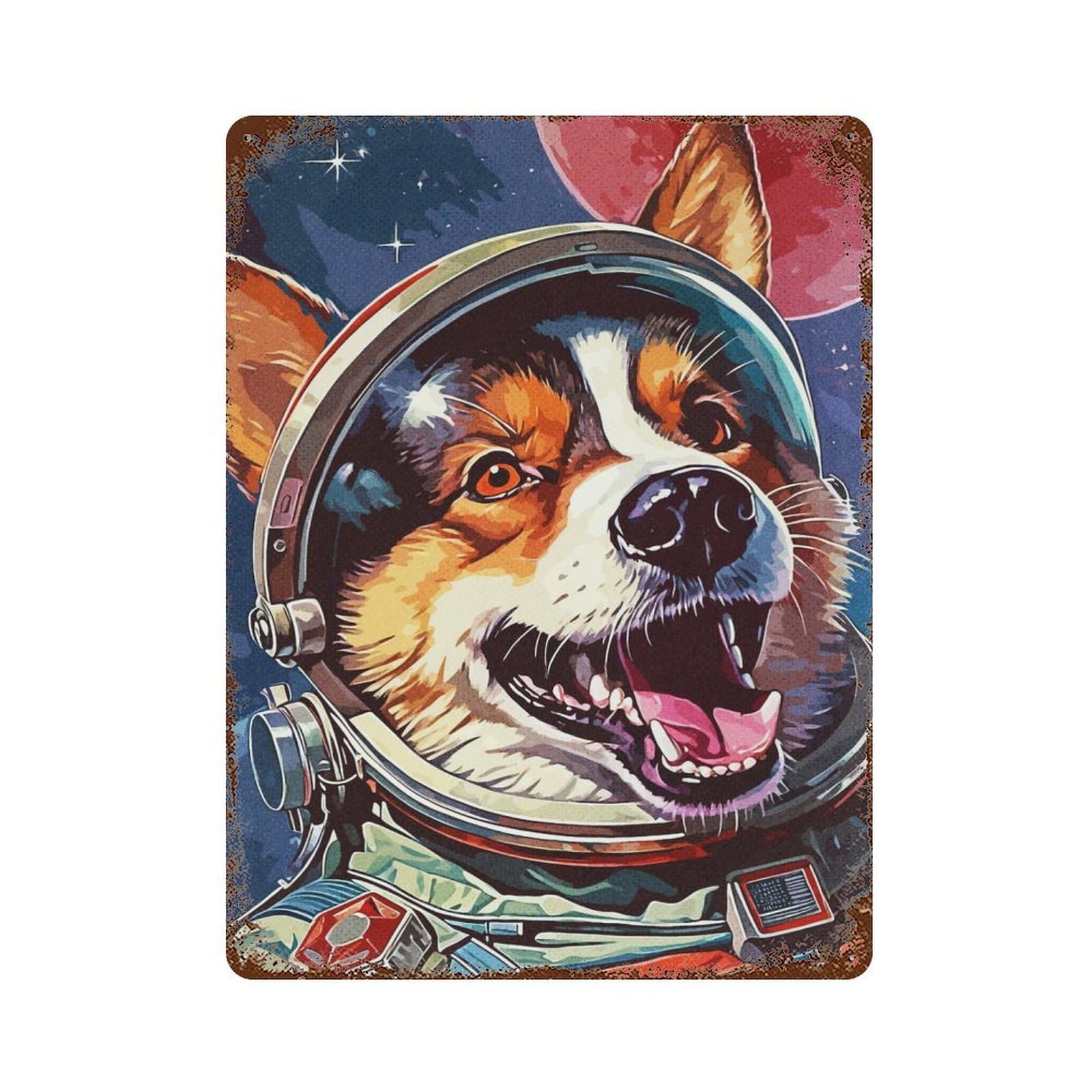 Dog Astronaut Decorative Tin Sign 15.7"x11.8", for Bistro, Counter And Cafe Decor, Retro Wall Decor