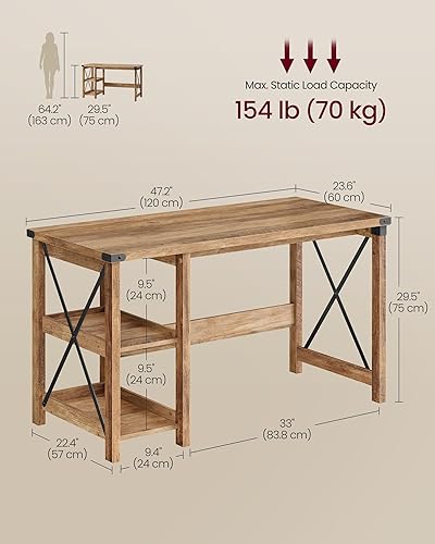 Miniatura 2 de VASAGLE Escritorio para computadora, escritorio de oficina en casa con estantes de almacenamiento a la derecha o izquierda, granja, para trabajo,