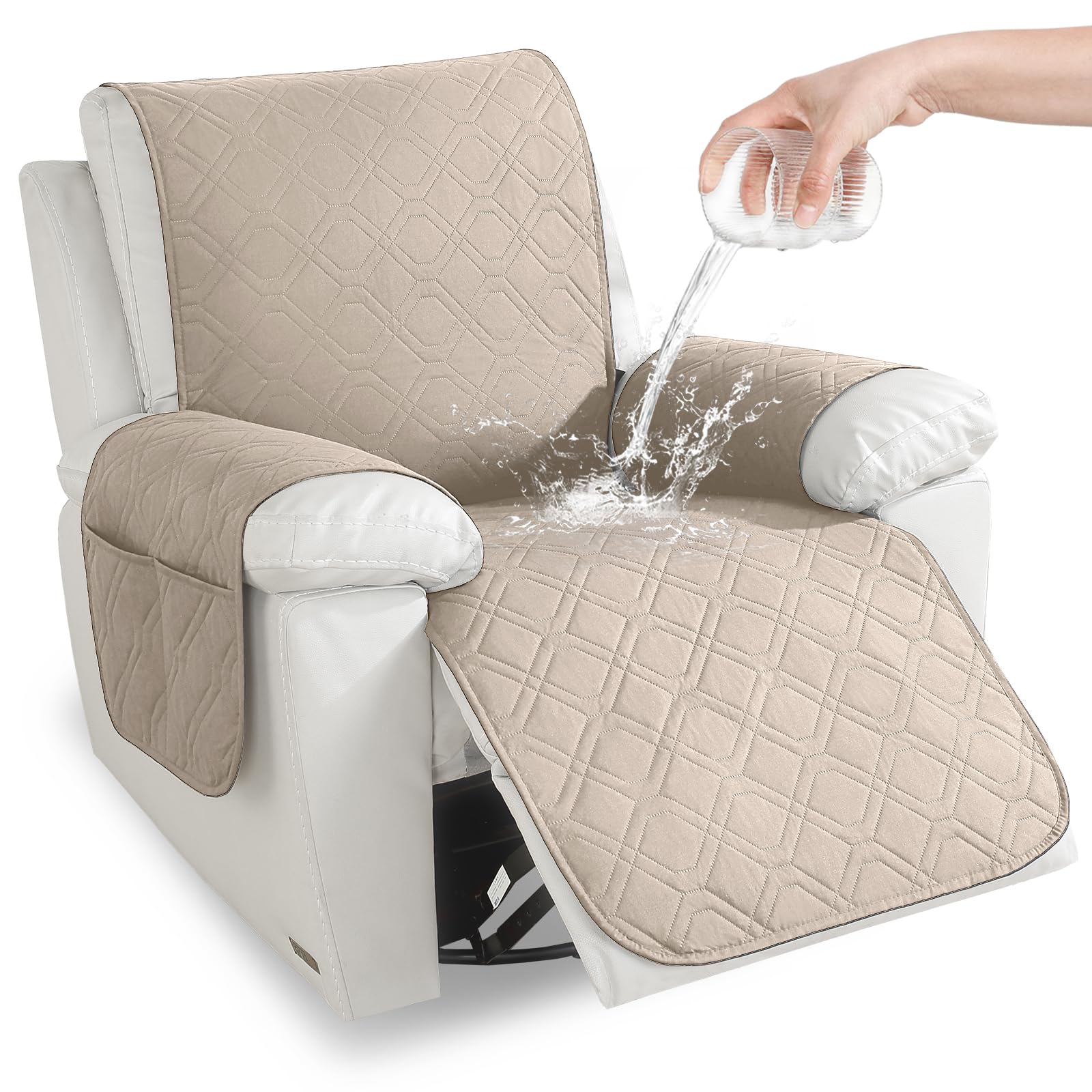 YSTELLAA Funda Sillon Relax Reclinable 1 Plaza, Impermeable Funda Sillon, Fundas para Sillones con Bolsillo Laterales, Mascotas, Antiarañazos(1 Asiento, Beige) Global Recycled Standard Global Recycled Standard Global Recycled Standard