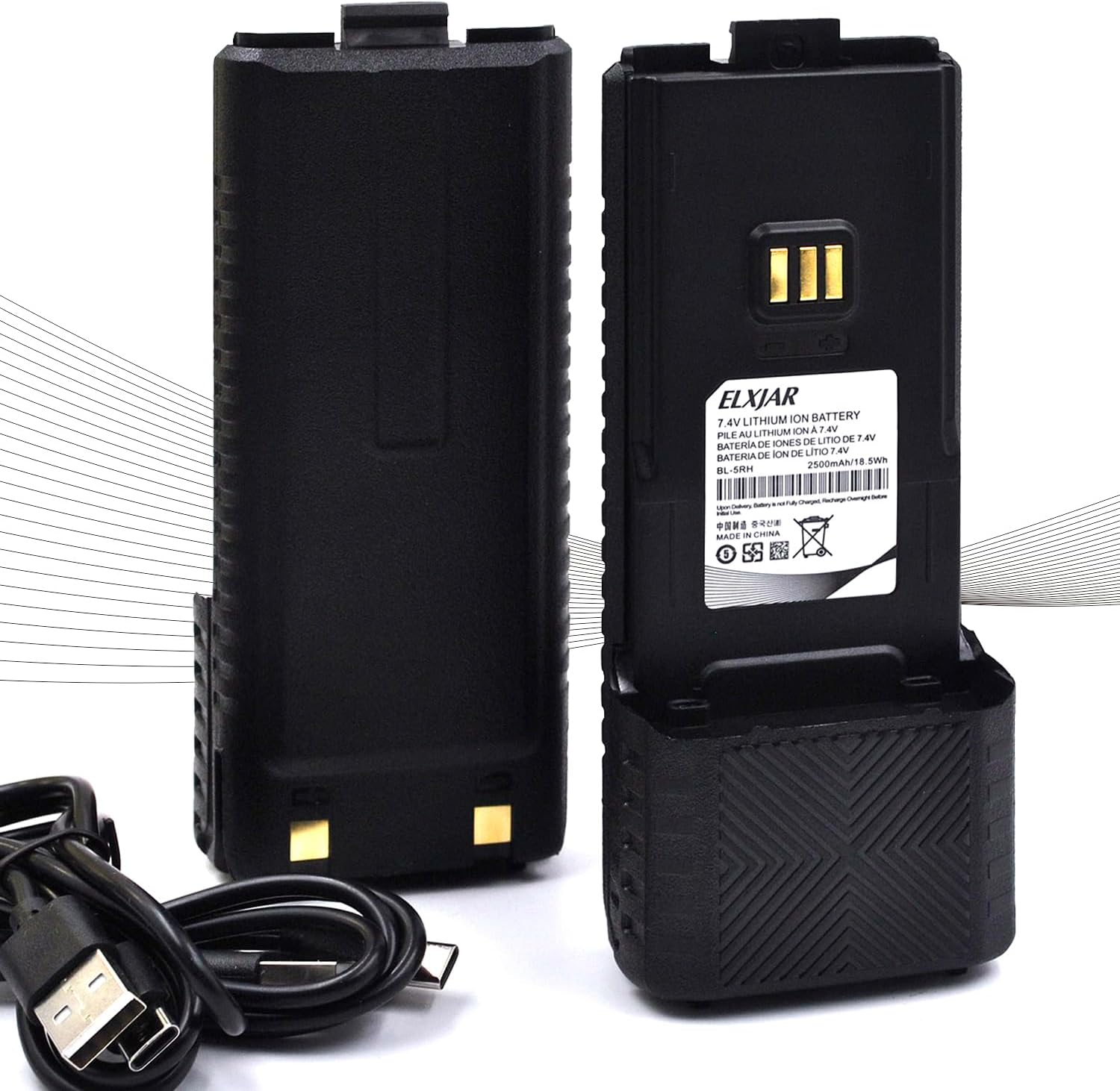 (2-Pack) 7.4V 2500mAh Li-ion Battery with USB-C Charging Cable Compatible with GM-5RH UV-5G Plus UV-5RM UV-5RH Pro Max K5Plus K5 Pro Max Walkie Talkie Radios