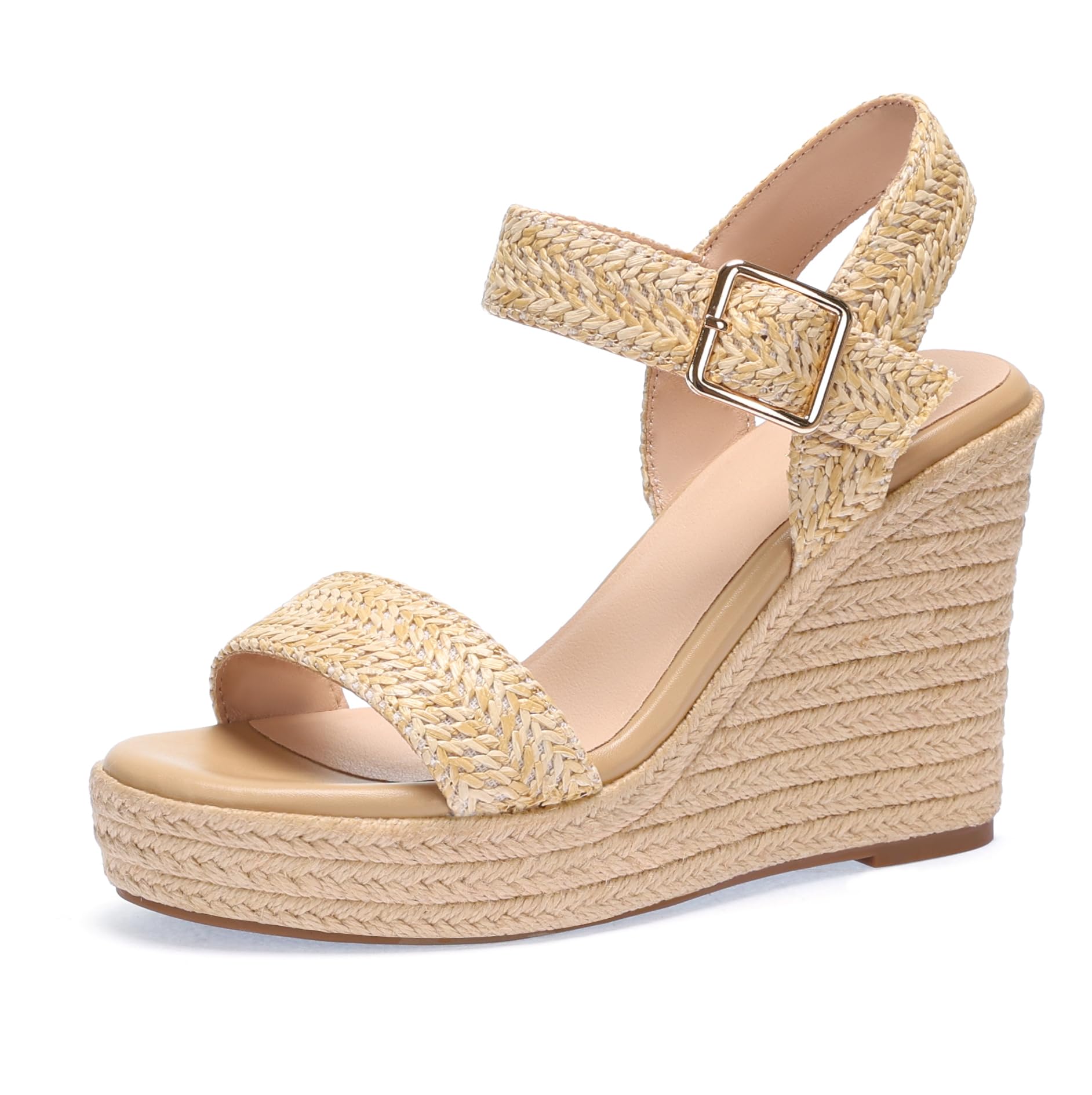 Wedges for Women, Espadrille Platform Sandals, Comfortable Open Toe Wedge Heels with Ankle Strap Buckle, Summer Vacation Casual Shoes