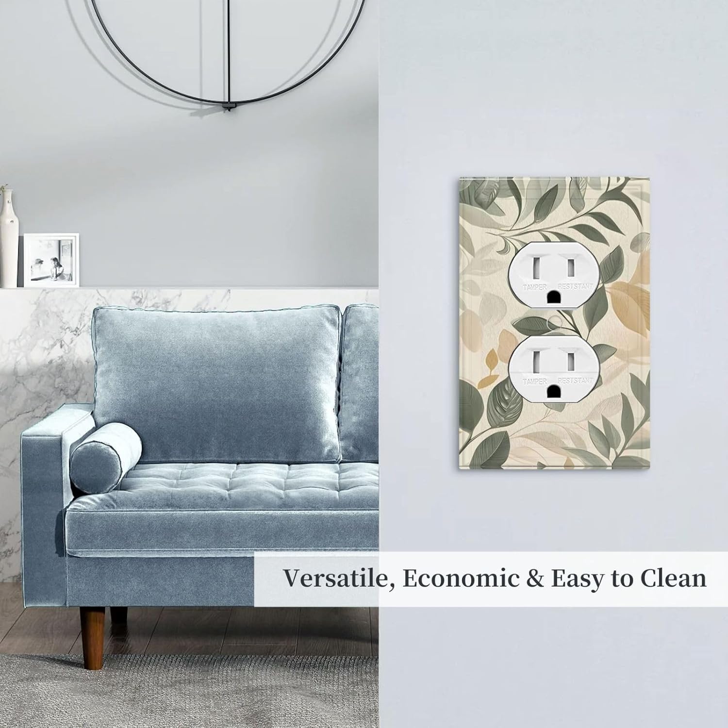 Boho Watercolor Leaves Outlet Covers Light Switch Covers Decorative Green Botanical Plate Country Electrical Faceplate Switchcover for Bedroom Bathroom Home Plastic