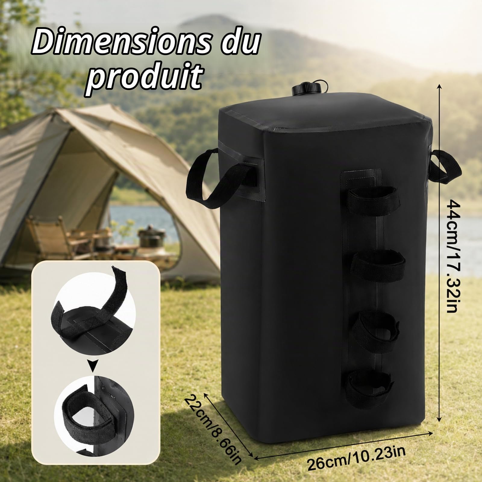 Lot de 4 poids de 25 l pour tonnelle, sacs de sable et pieds de tonnelle, remplis d'eau, sacs de lestage réutilisables, sacs de sable pour tonnelles, tentes de jardin, tentes de réception