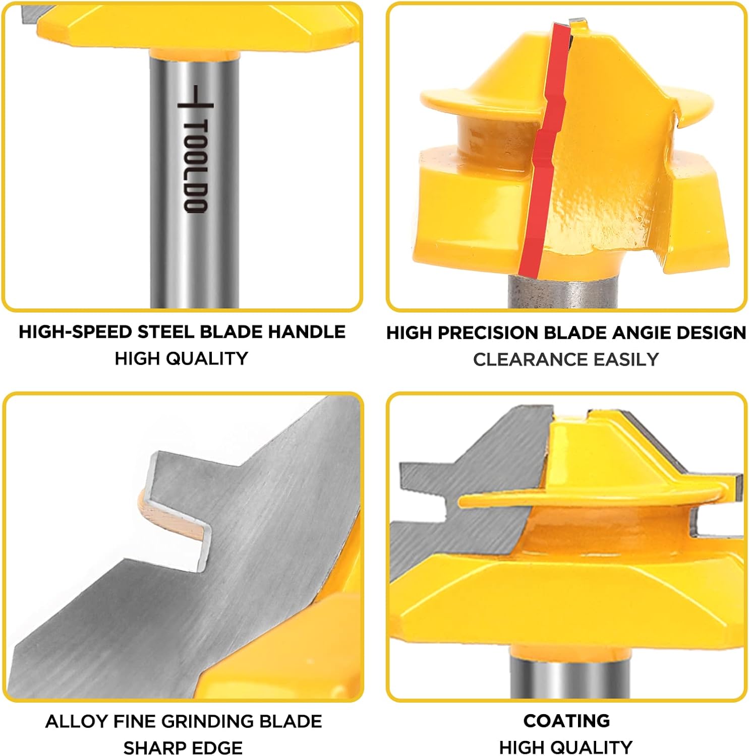 TOOLDO 45 Degree Lock Miter Router bit 1/2 Shank,Lock Miter Woodworking Tools Set (for 1/2", 3/4", 1"Board) - - 