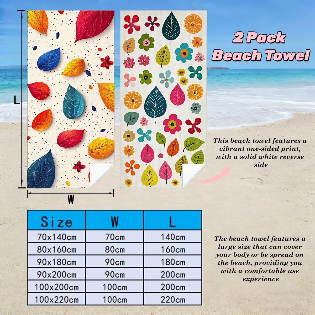Toalla Playa 80x160 cm, Toalla Gimnasio Microfibra Secado Rapido, Juego de 2 Antiarena Toallas de Playa, Ligera Compacta Toallas Microfibra Grande para Viaje, Regalo Hombre Regalo Mujer (Hoja) -4825