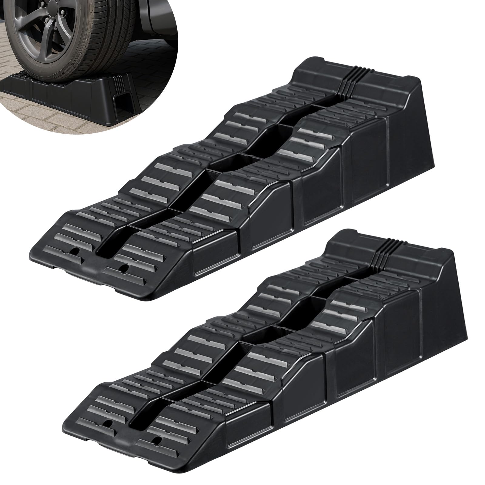 Auffahrrampen bis 2.5t 3-Stufen Nivellierkeile bis aus Kunststoff 2 Stück Stabile Autorampen für schwerere Fahrzeuge Pkw Auto Kfz Rampe für Caravan, Camper, Van & Auto