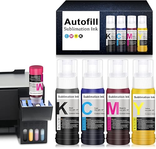 KALOKING Tinta de sublimación de llenado automático para impresoras Epson EcoTank ET-2720 ET-2400 ET-2760 ET-2800 ET-4800 ET-2803 ET-2830 ET-3760