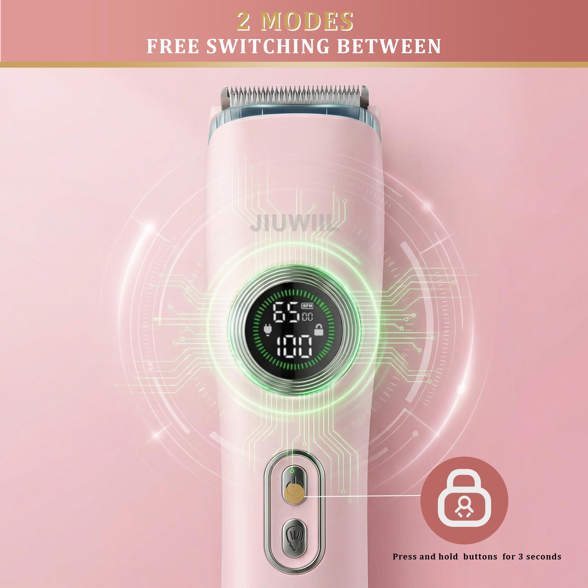 Bikini Trimmer für Frauen, JIUWIIL 2 in 1 Elektrorasierer für Frauen, IPX7 wasserdichter Elektrorasierer mit zwei Köpfen, Nass und Trockenrasierer für Körperbehaarung und Bikin (Rosa)