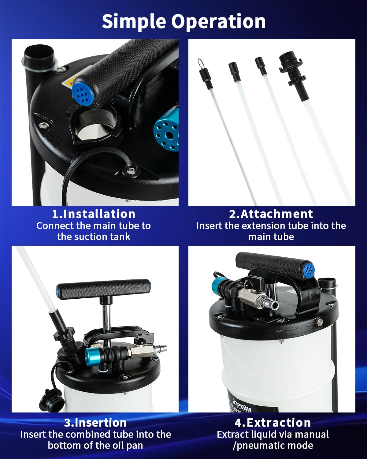 ATPEAM Bomba Extractora Aceite Coche 6,5L，Extractor de Aceite Motor Coche Neumático y Manual con Manómetro y Manguera de Succión