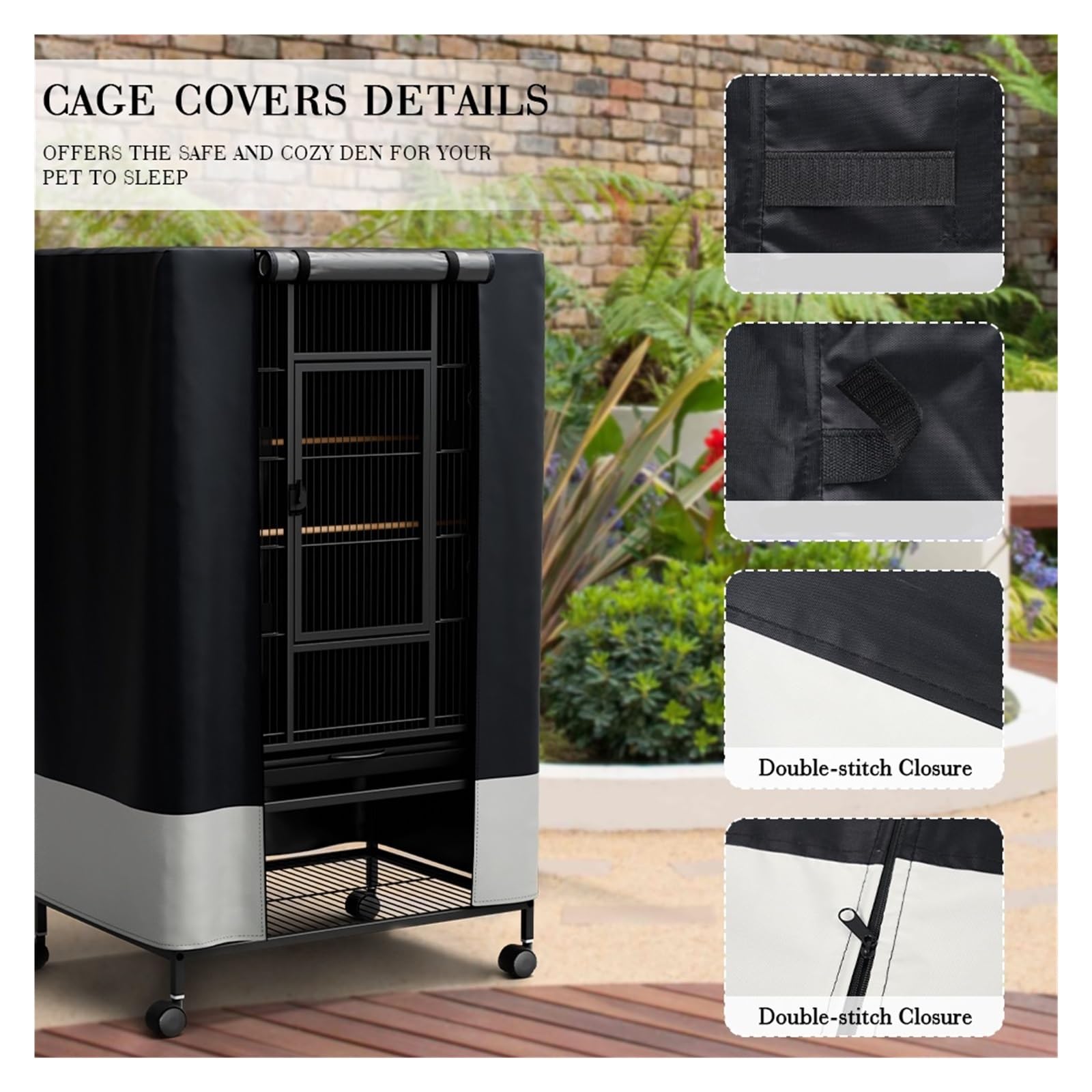 Netzabdeckung für Vogelkäfige, BirdCageCover IndoorOutdoor SmallTier Abnehmbares Oberteil, atmungsaktiv, 3 Farben, 4 Größen(Black,97X61X122cm)