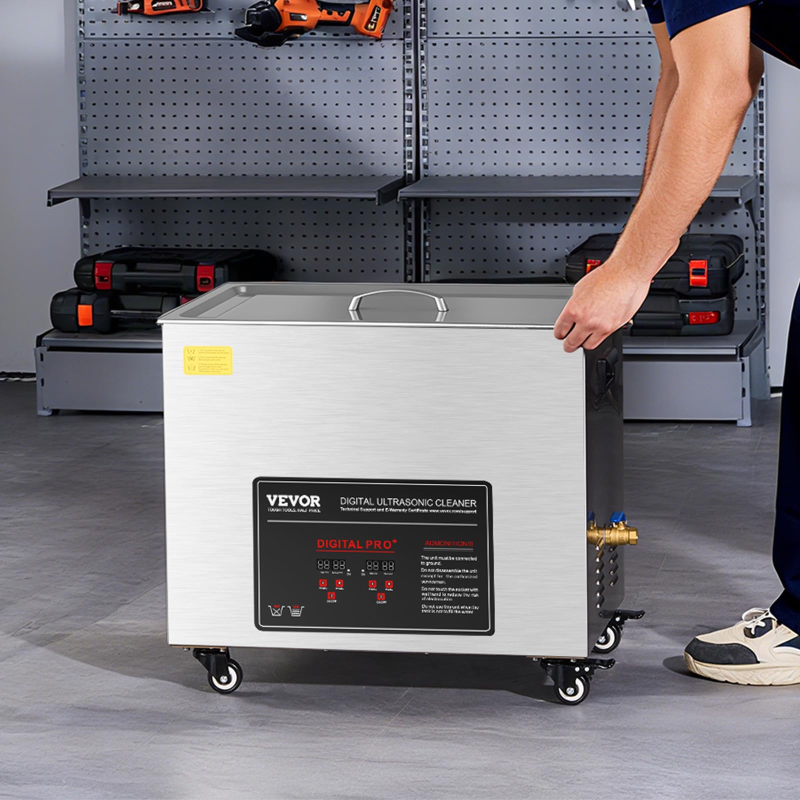 VEVOR Limpiador Ultrasónico Profesional 50 L, con Cesta de Limpieza y Pantalla Digital, 840 W, Acero Inoxidable, 40 kHz, con Ruedas para Piezas, Carburadores e Instrumentos, 595 x 395 x 525 mm