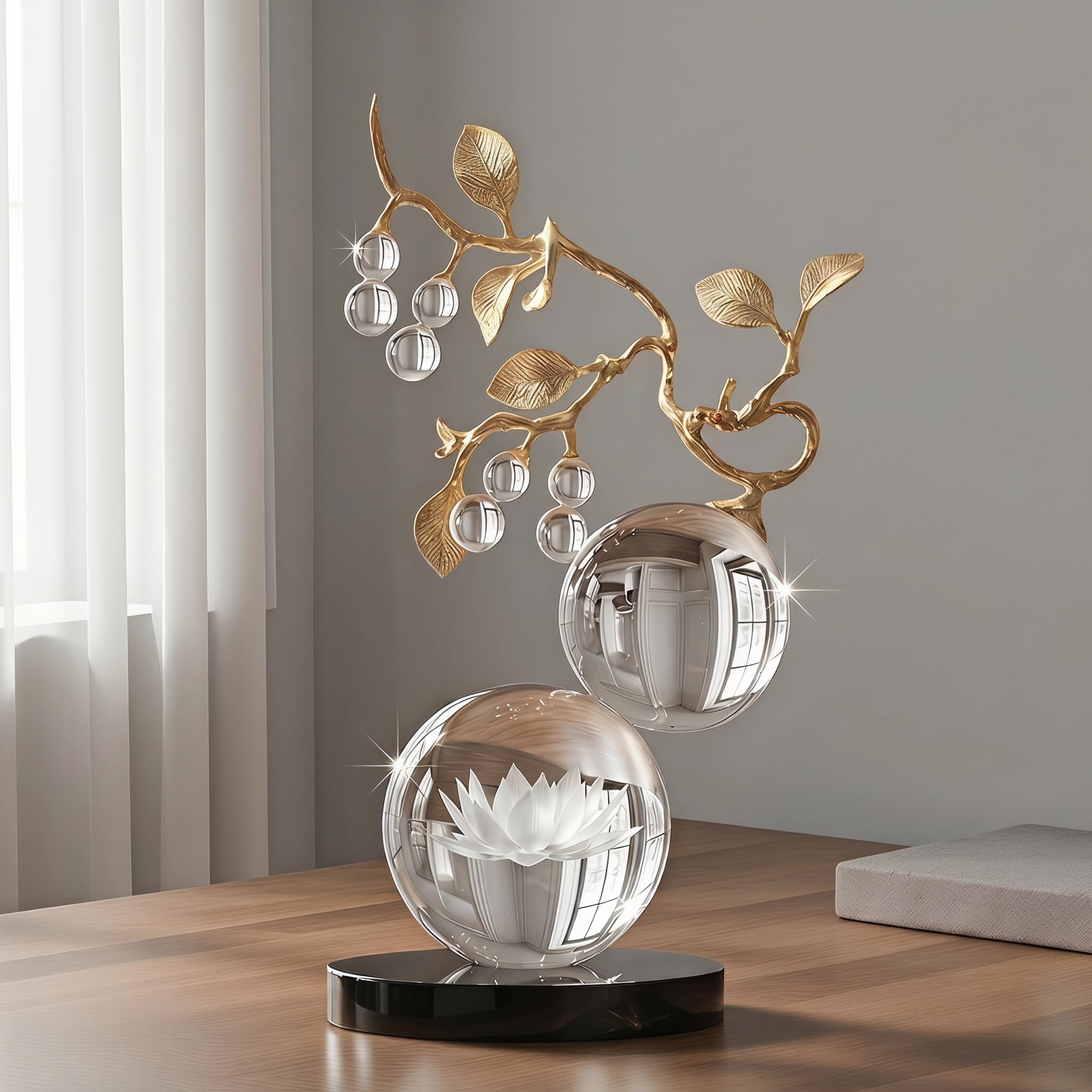 Photo 1 of Mataura Large Glass Sculpture Decor, Nature Inspired Decorative Statue with Gold Metal Branch - Minimalist Tabletop Sculpture Home Decor for Desk Living Room Shelf Office - Unique Housewarming Gift