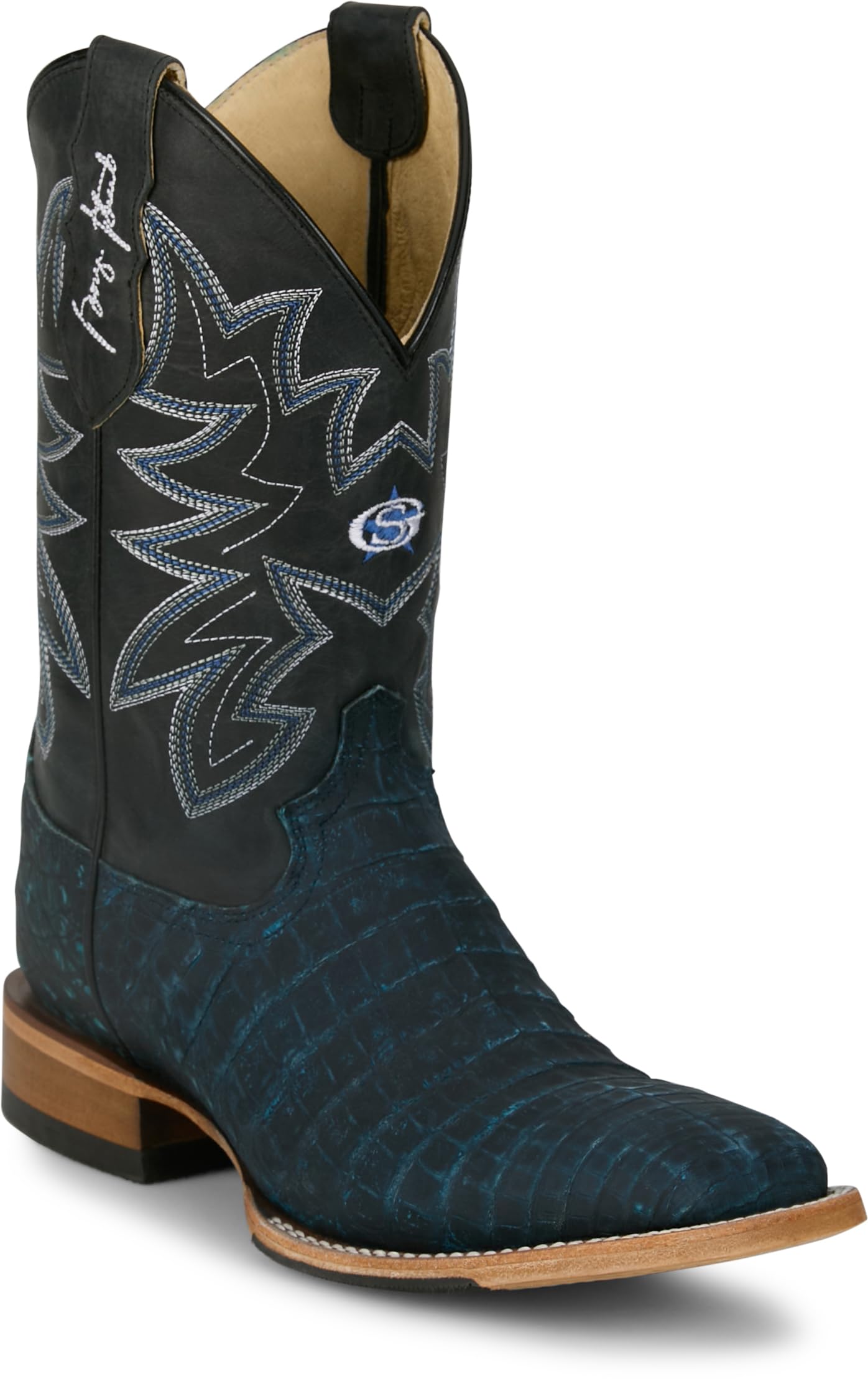 Justin San Antone 11" Caiman Western Boots for Men - George Strait Collection - Exotic Leather Square Toe, Ranch & Rodeo Style