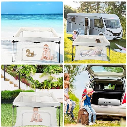 Miniatura 4 de UBRAVOO Corralito para bebés, corralito para bebés y niños pequeños con bolsa de almacenamiento, centro de actividades para interiores y exteriores,