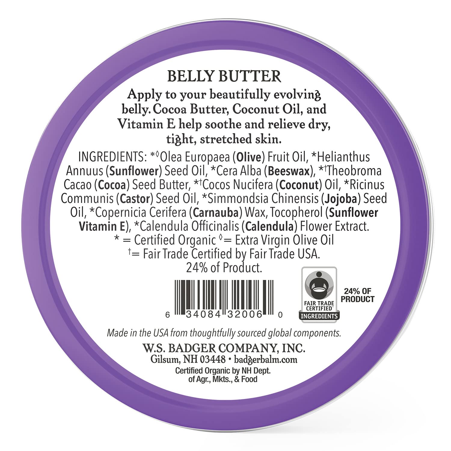 Buy Badger Belly Butter, Cocoa Butter & Calendula, Certified Organic