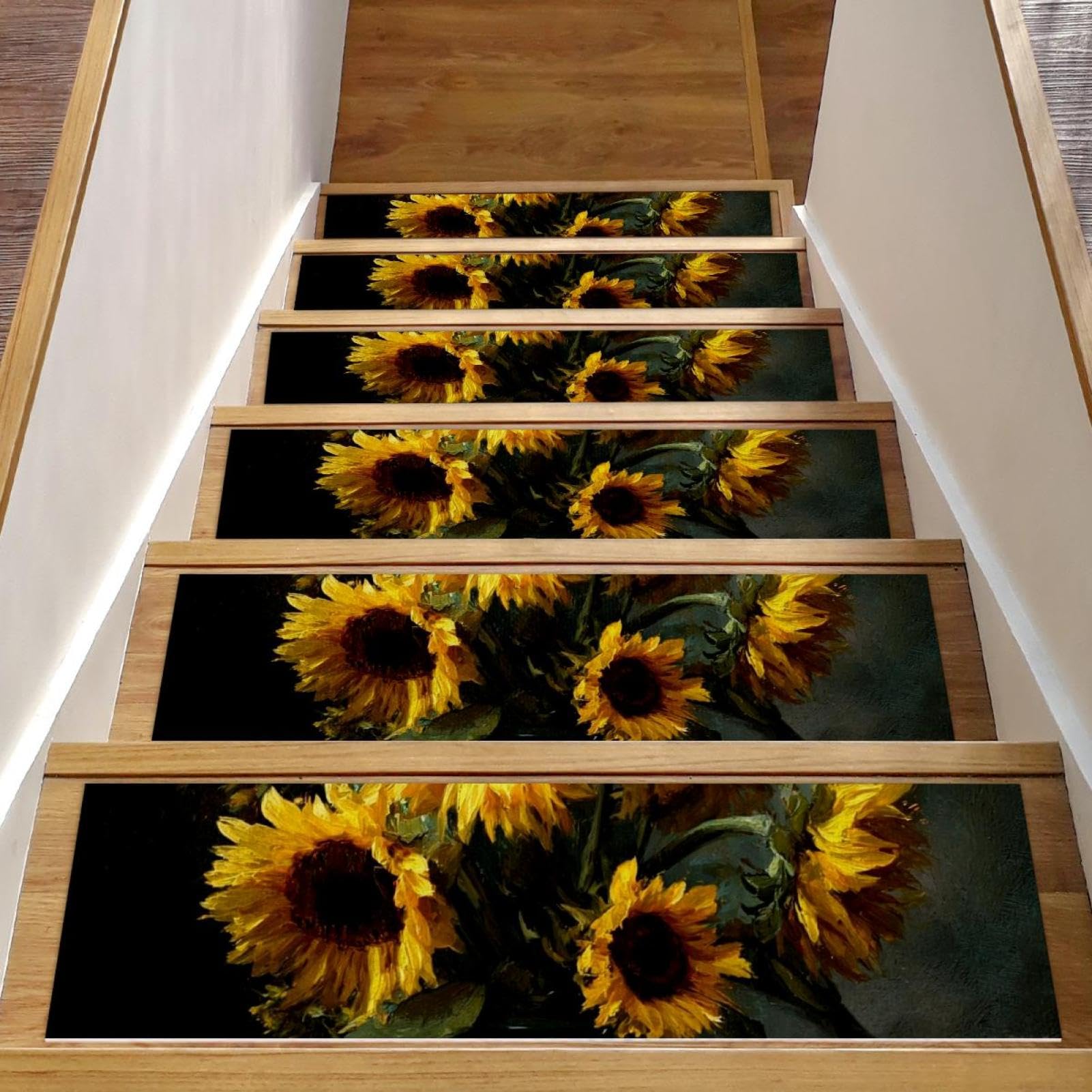 Tapis d'escalier antidérapants motif tournesol pour sécuriser la maison