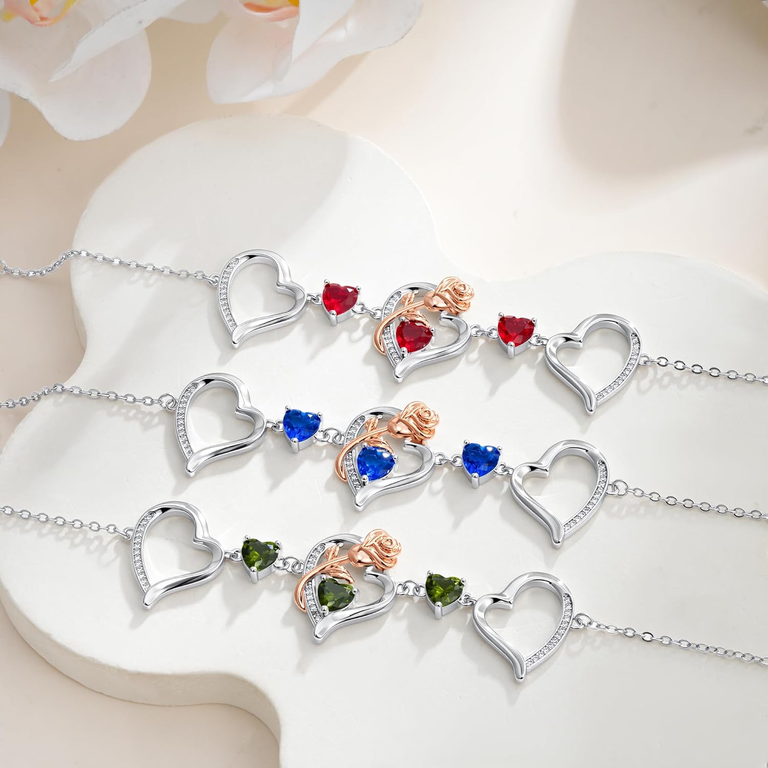 JKK Valentines Day Gifts for Her - 925 Sterling Silver Rose Heart Birthstone Bracelet Birthday Anniversary Jewelry Gifts for Her Wife - Image 5