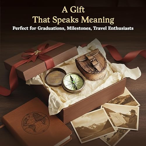 Miniatura 5 de Wind & Weather Antiqued Brass Poem Compass with Leather Case