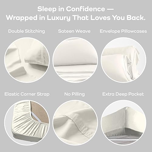 Miniatura 4 de Olive + Crate Luxury Series - Juego de sábanas 100% Tencel de eucalipto tamaño Queen, 4 piezas, sábanas refrescantes súper suaves  Bolsillo profundo