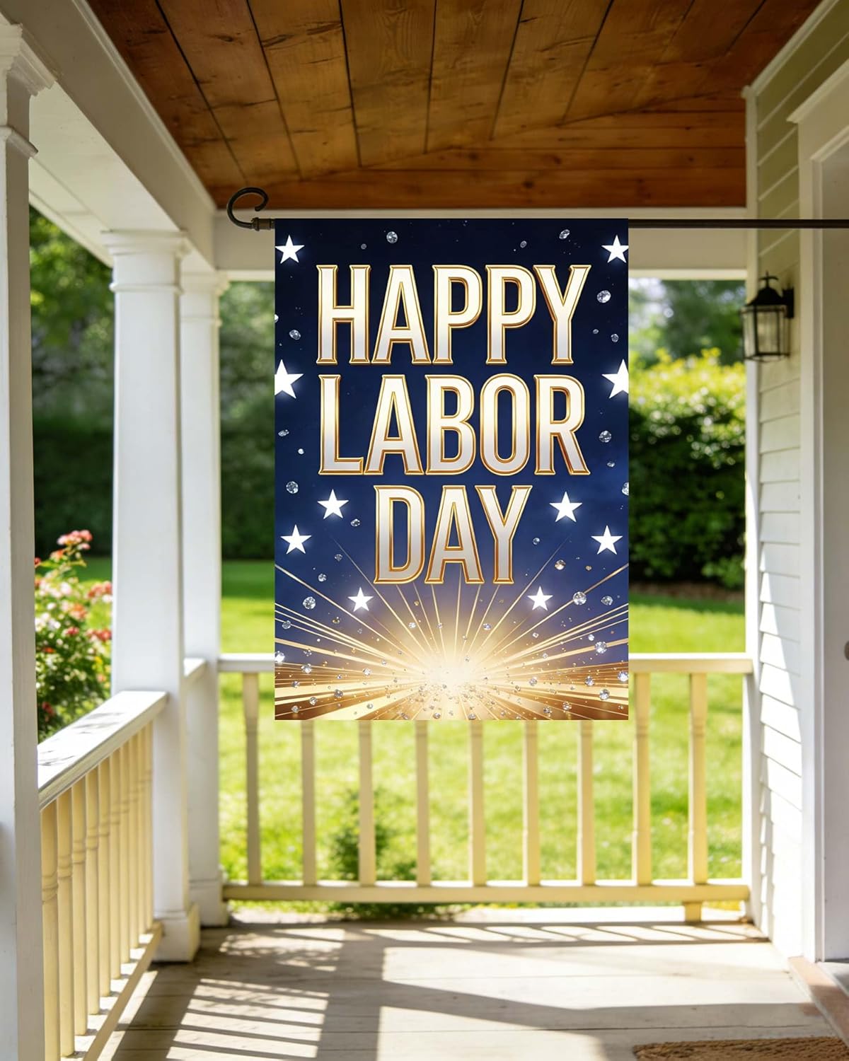 Happy Labor Day Stars House Flag 28" x 40" Double Sided, Polyester Welcome Yard Garden Flag Banners for Patio Lawn Home Outdoor Decor