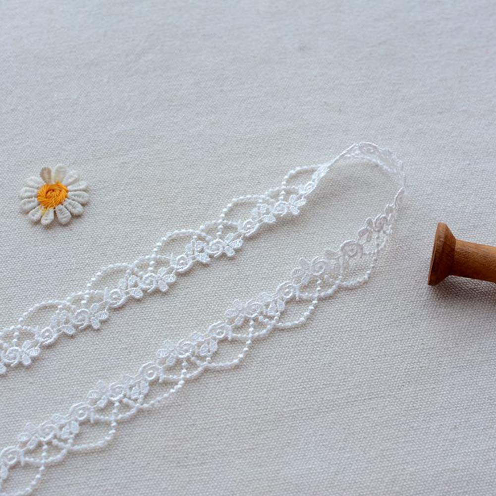 DAHI White Vintage Floral Lace Trim - 15 Yard (13.5 Meters) - Wedding Decoration - Sewing & Craft Projects