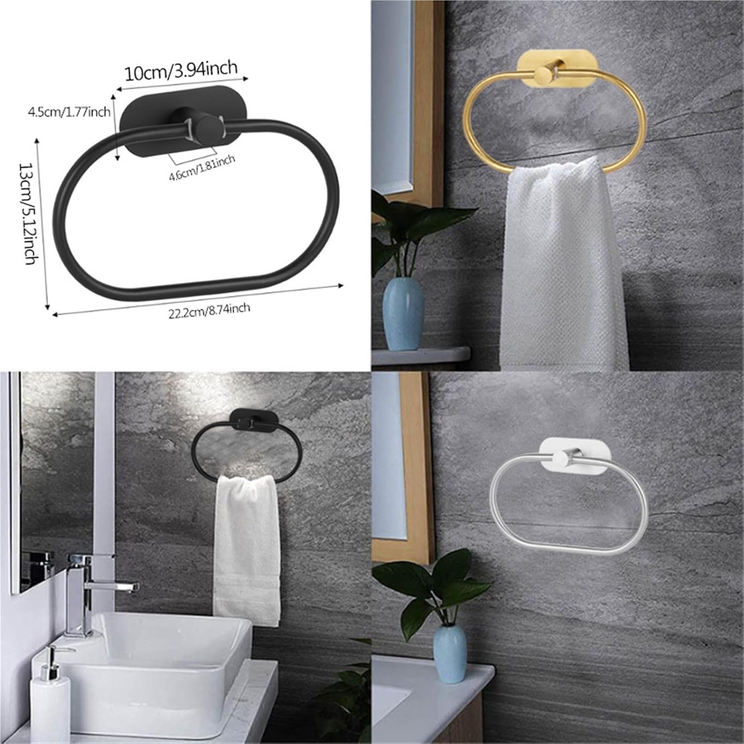 Versatile 2pcs Stainless Steel Towel Ring Organizer Easy to Install and Space-Saving(Black)