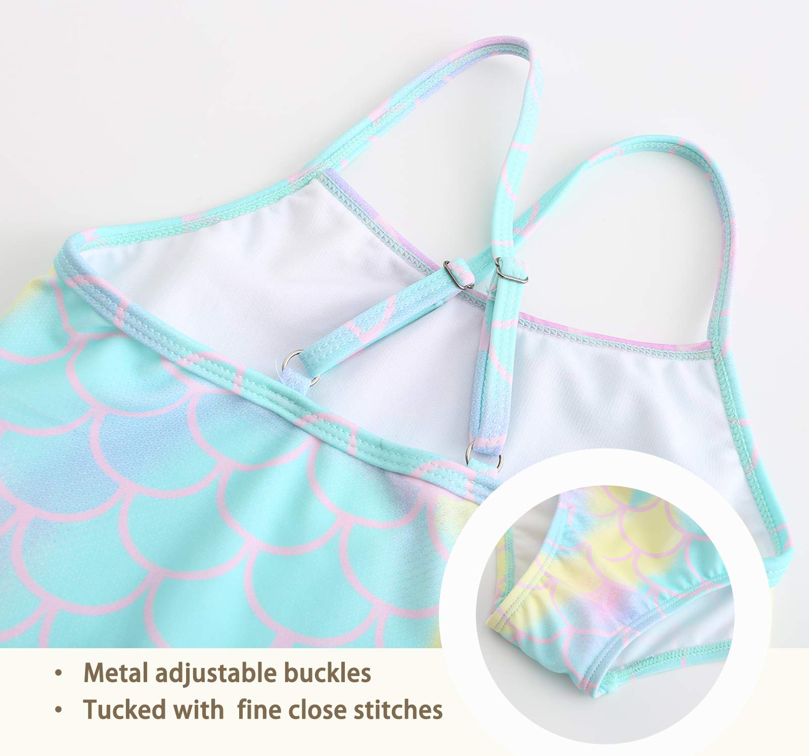 Aisyee Traje de baño para niña, tankini de dos piezas, traje de baño floral para niñas de 3 a 16 años, Rainbow Mermaid, 13-14 Años