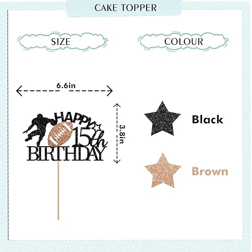 Miniatura 3 de Decoración para tartas de cumpleaños de 15 años con temática deportiva, decoración de pastel de jugador de rugby con purpurina para cumpleaños de 15