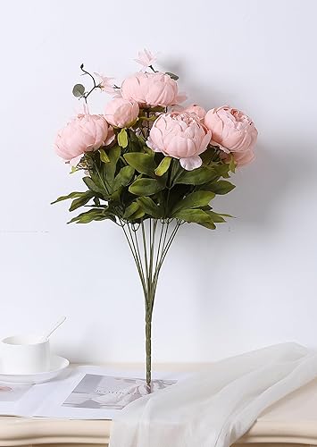 Miniatura 3 de Duovlo Flores de peonía artificiales de seda, decoración clásica, para boda, hogar, paquete de 1 (rosa nuevo) Nuevo Rosa,Negro,Café,Champán
