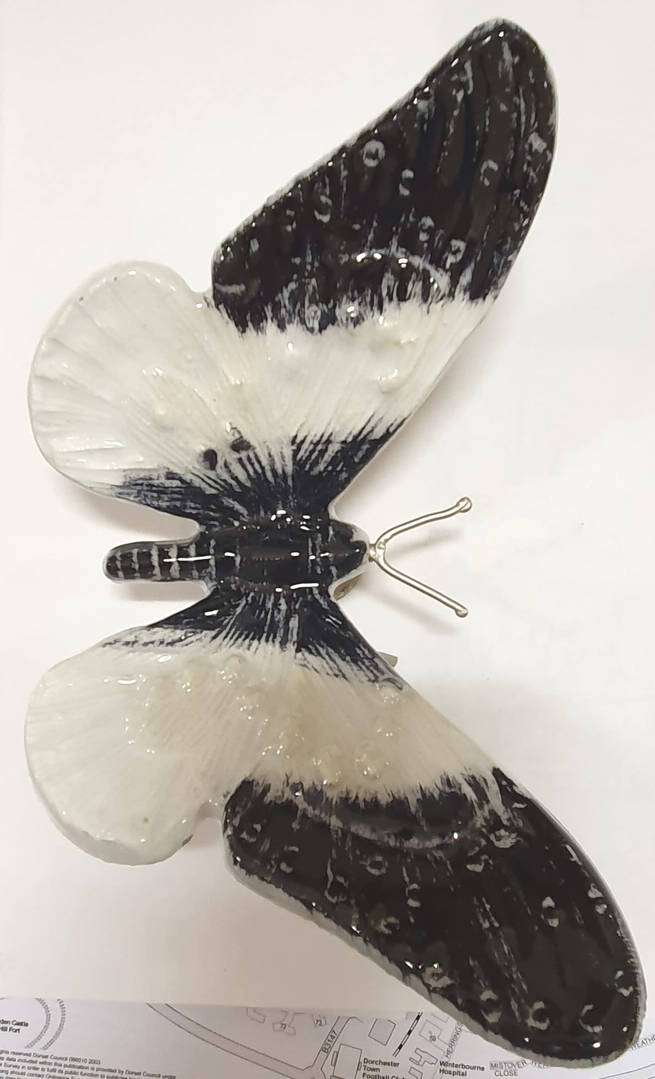 Tilnar Art - White & Black Butterfly - 9cm high, 20cm wide - Recycled Aluminium