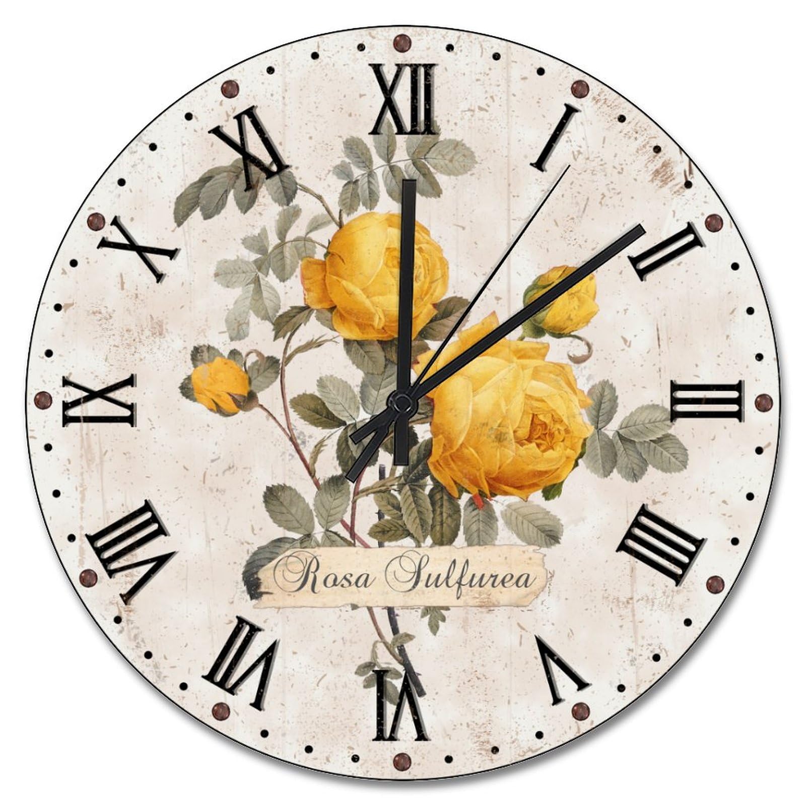 Horloge murale rose jaune en bois cadeau d'anniversaire romantique sans tic-tac