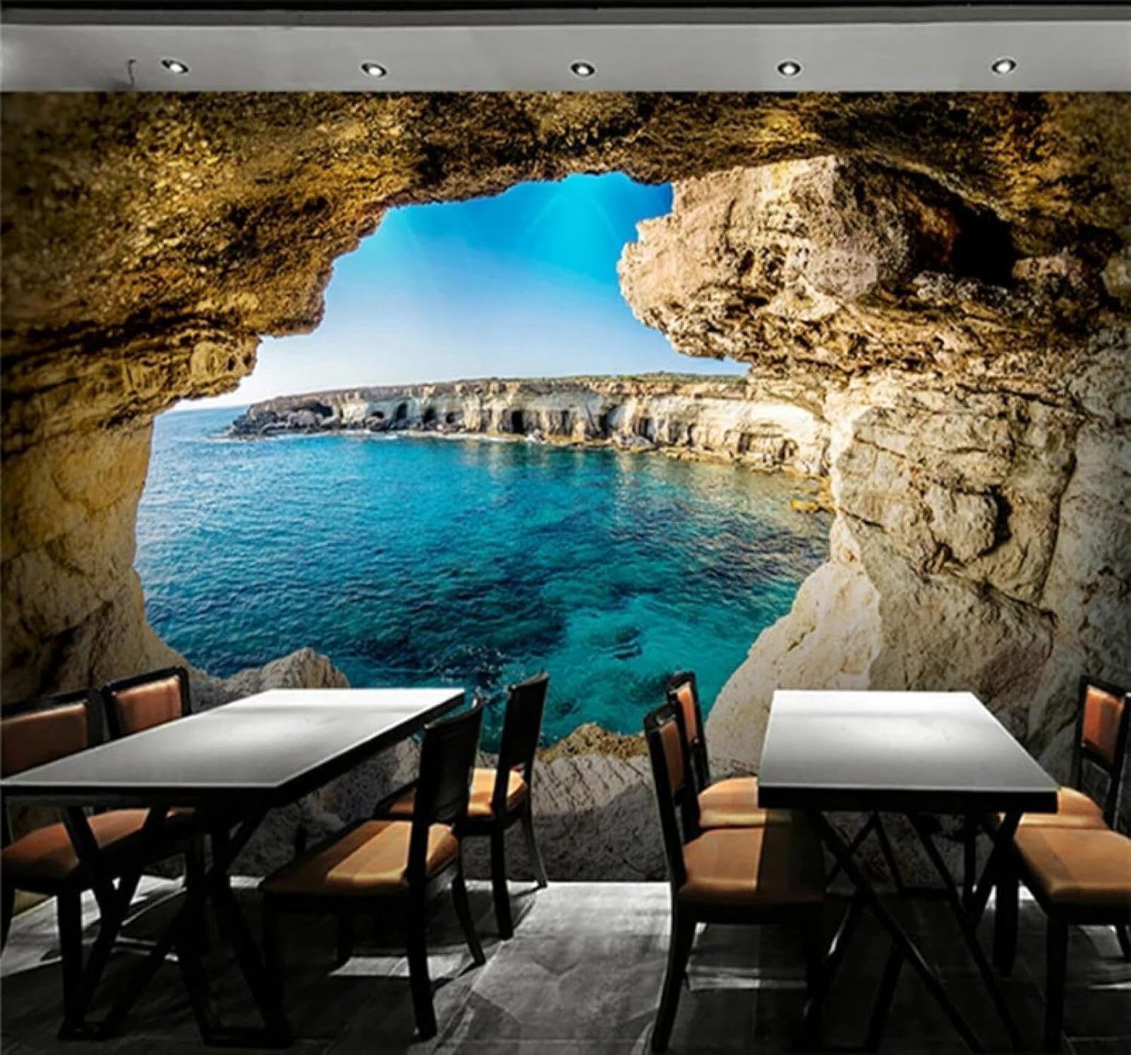 XLMING Three Dimensional Cave Sea Spatial Expansion Natural Landscape 3D Wallpaper Luxury Home Dining Decor Paste Sofa Living Room The Wall for Bedroom Mural-430cm×300cm