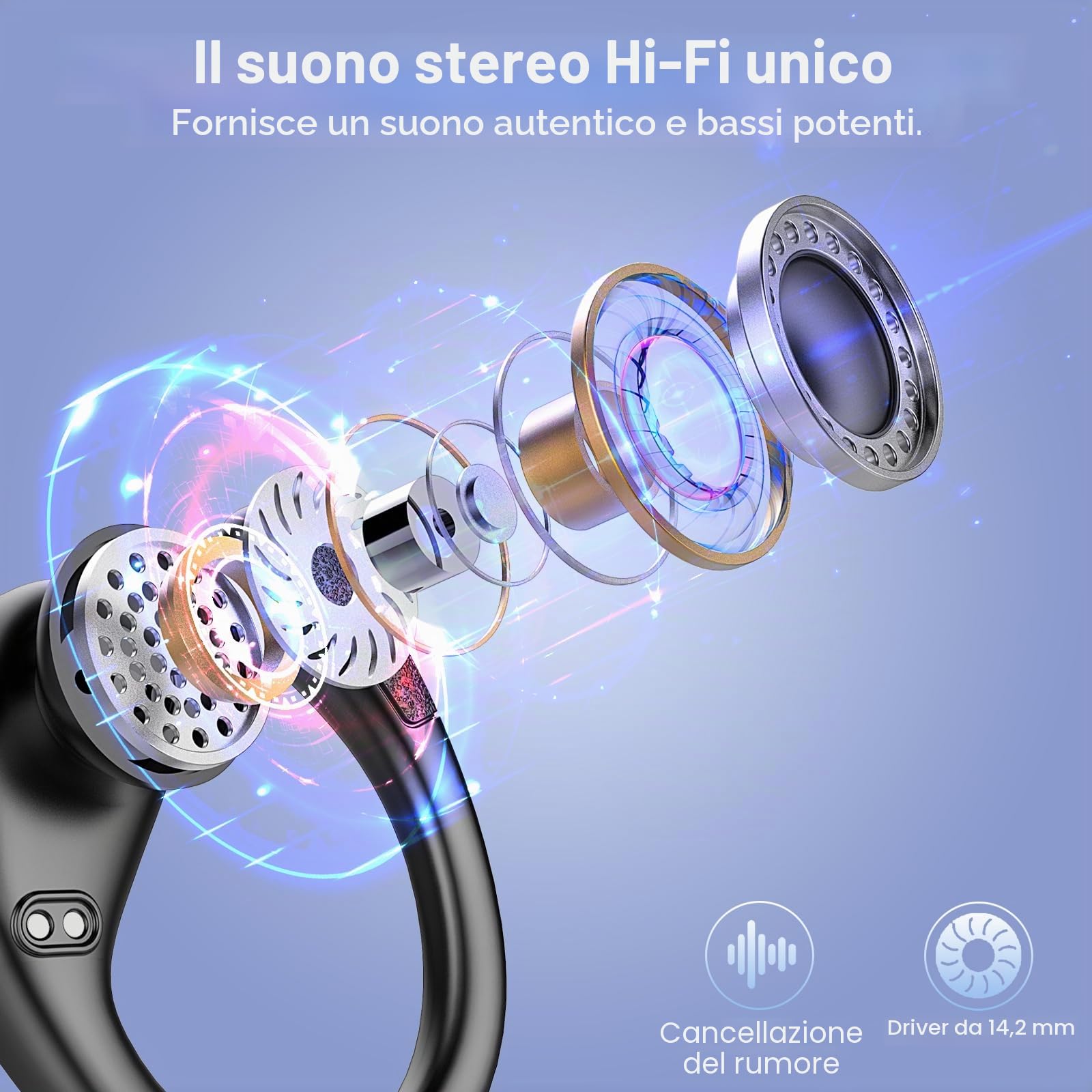 Cuffie Bluetooth Sport, Auricolari Bluetooth 5.4 HiFi Stereo, 75 Ore Cuffie Wireless Cancellazione Rumore, IPX8 Impermeabile Cuffiette Bluetooth, Ricarica Rapida USB-C, Cuffie Senza Filo LED Display