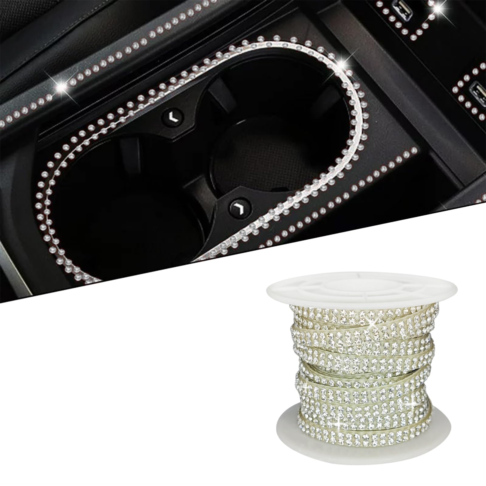 White Bling Car Decorations Rhinestone Trim Self Adhesive, 16.4 Ft Bling Car Interior Exterior Decoration Accessories for DIY Auto Dashboard Line, Car Decals Stickers for Women Girls