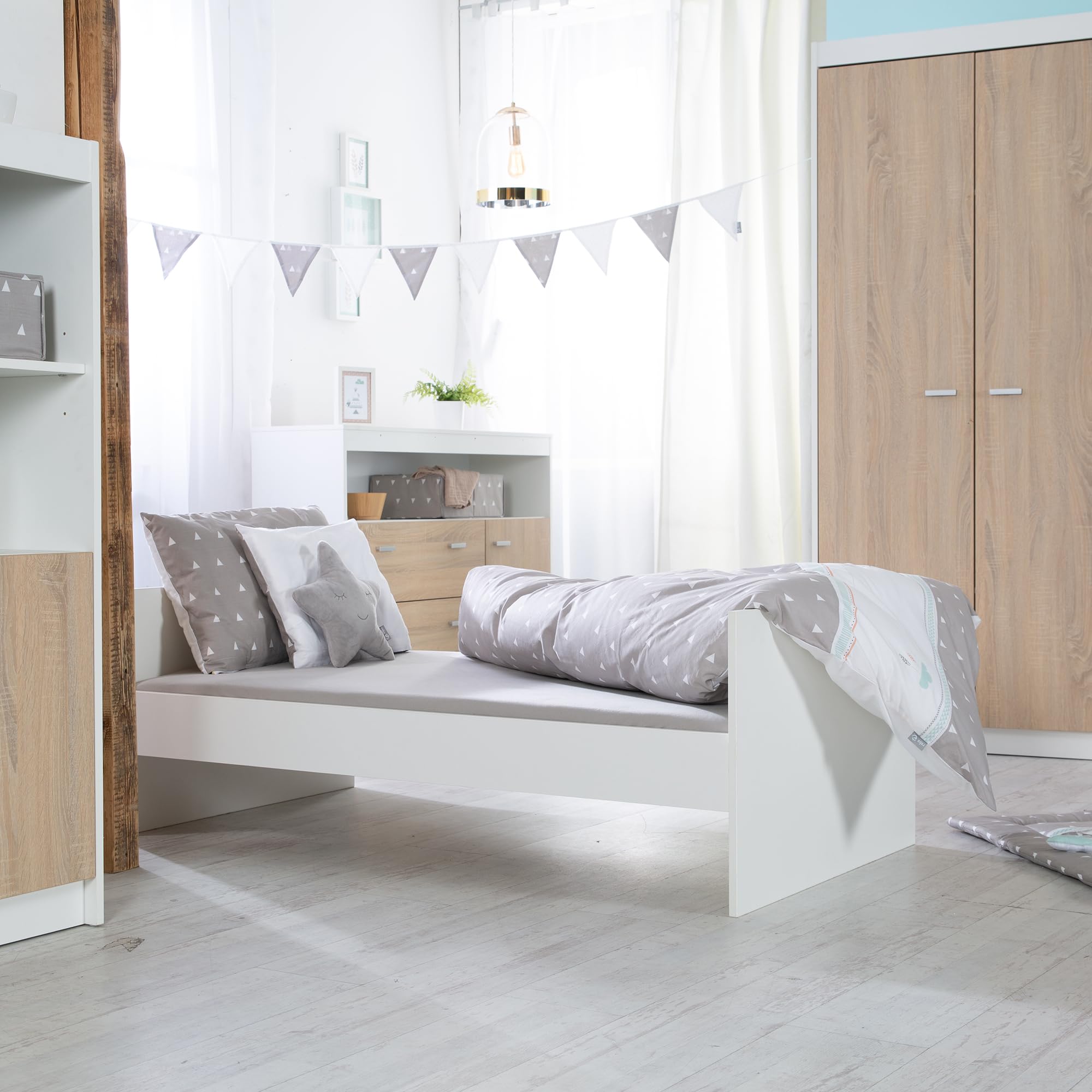 roba Lettino Combinato "Gabriella", 70 x 140 cm, Regolabile in Altezza, 3 Fasci, Bianco/Naturale