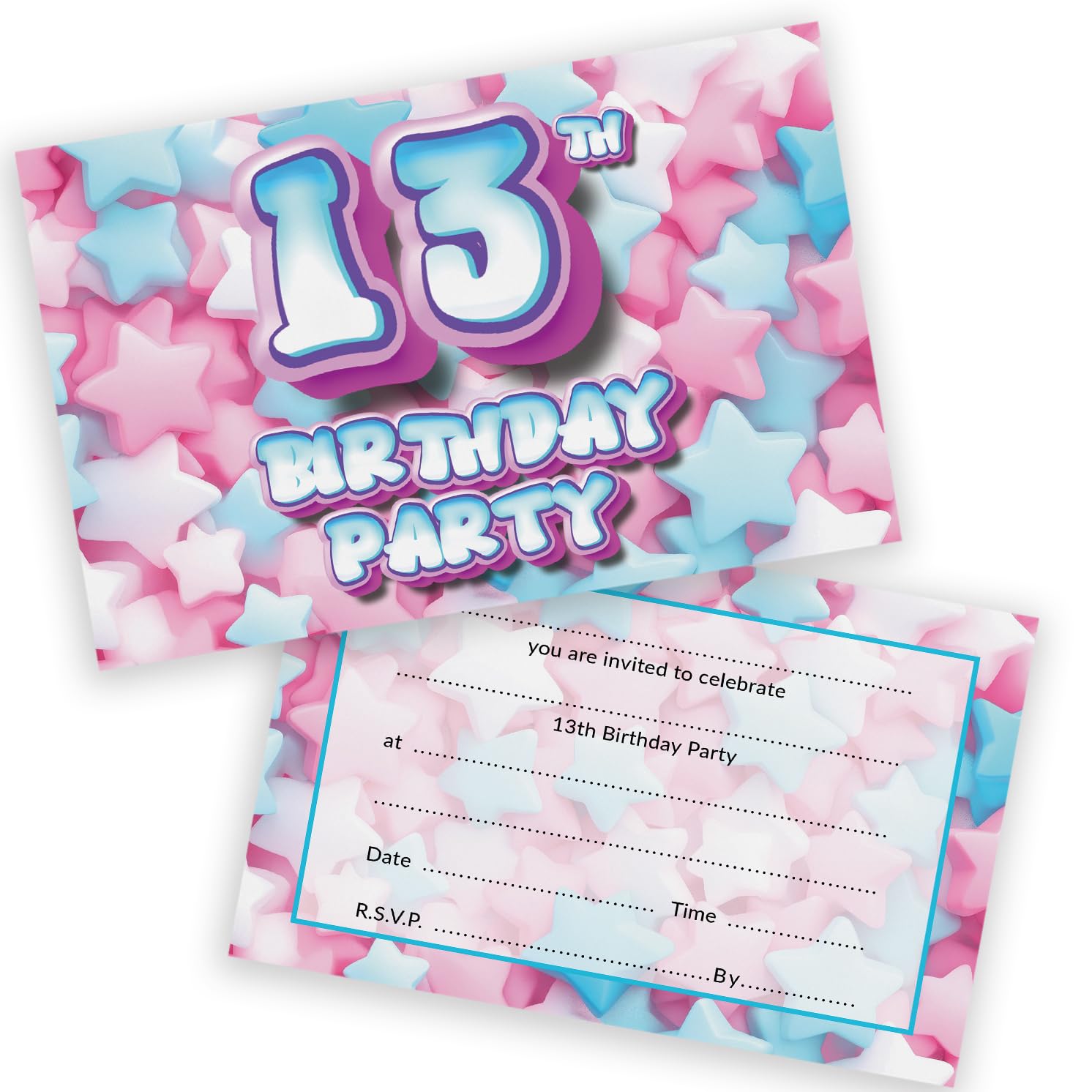 13th Birthday Party Invitations Teenager - Sweet Marshmallow 20 Pack - Childrens Birthday Invitations for Boys/Girls A6 Bday Party Invites Invitation Cards with Folding Envelopes