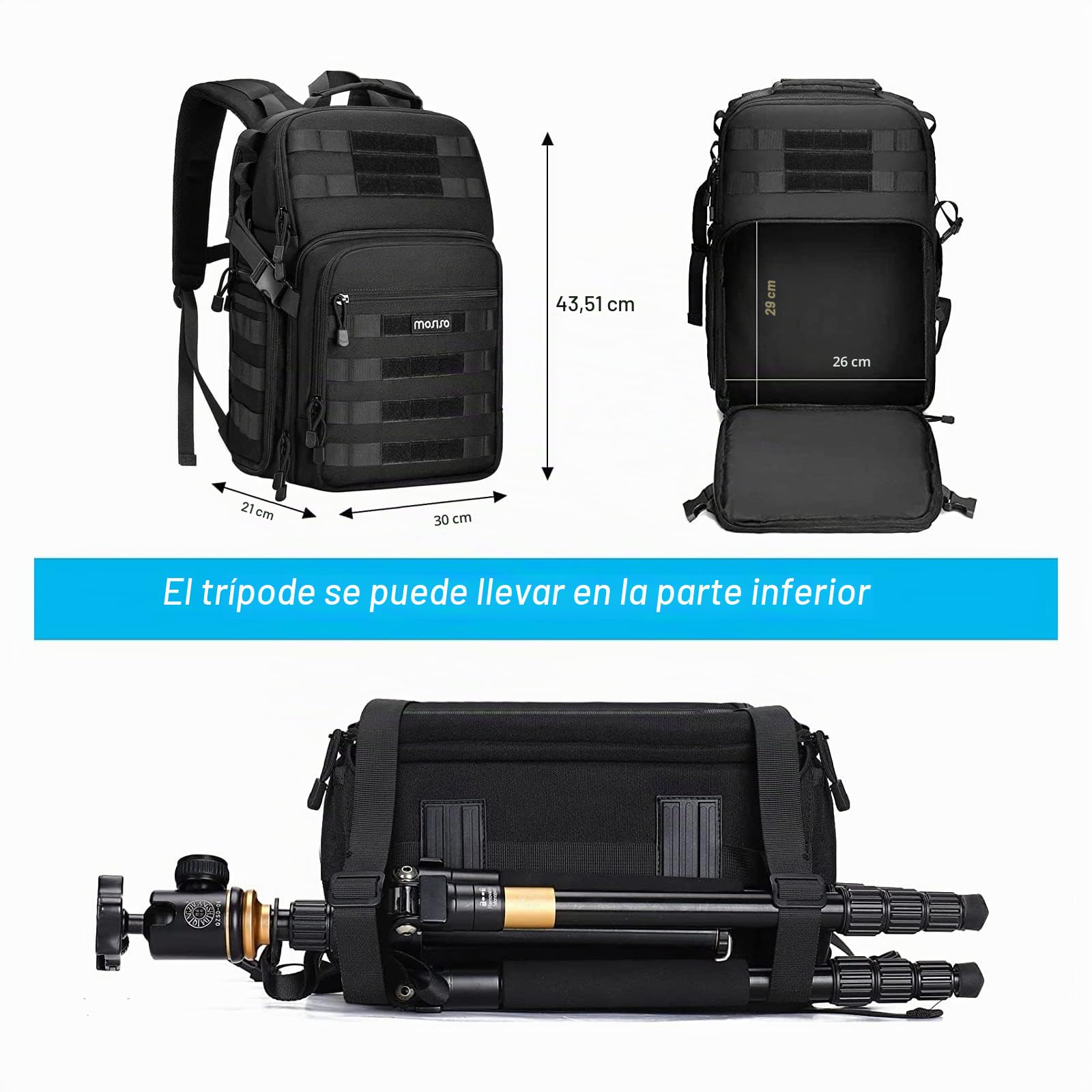 MOSISO Cámara Mochila Bolsa Táctica para Cámara Estuche con Soporte para Trípode&Compartimento para Computadora Portátil 15-16 pulgadas Compatible con Canon/Nikon/Sony/DJI Mavic Drone, Negro