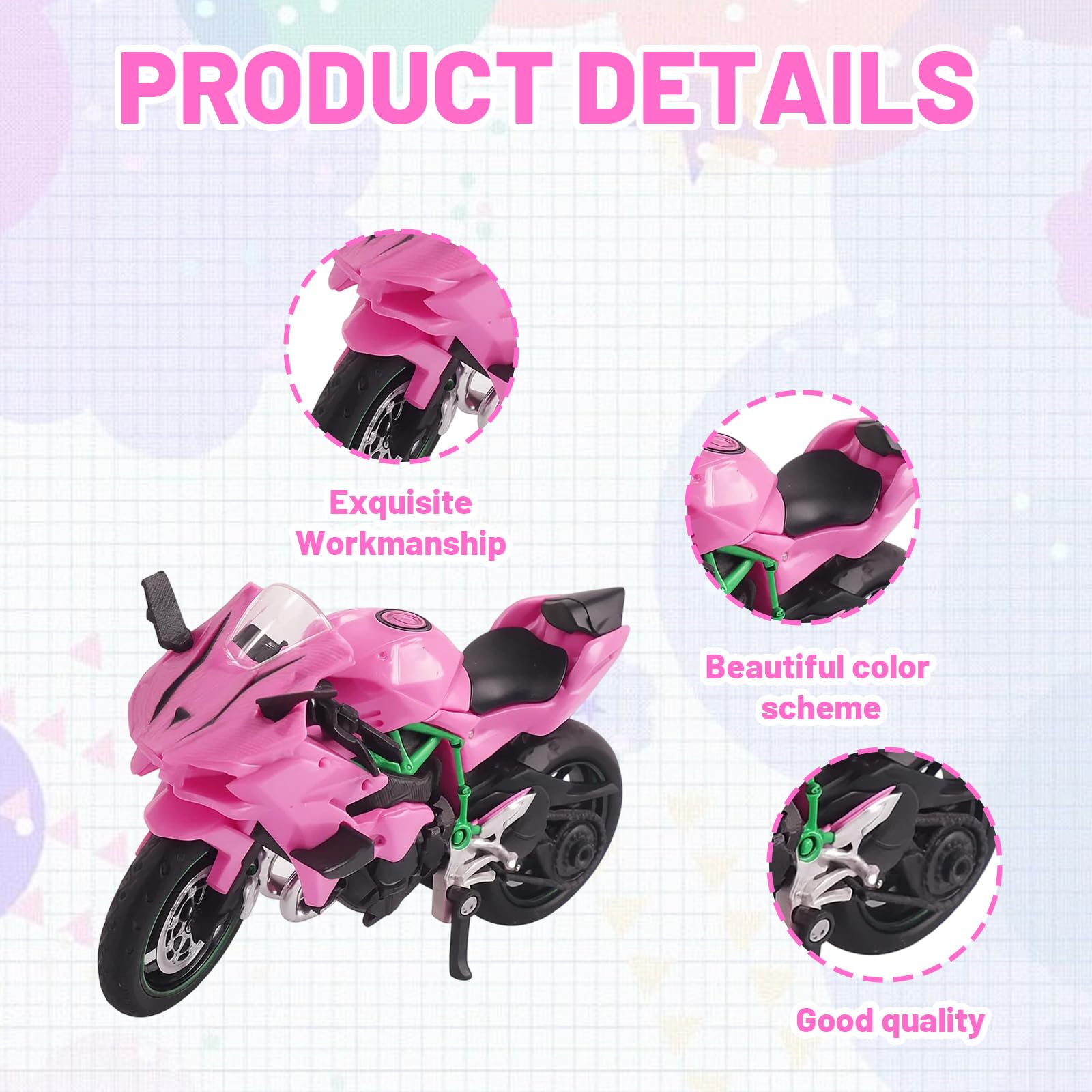 WaaRiuQ Toy Motorbike, Pink Alloy Motorcycle Toy for Kids Durable Motorbike Model Toys - Image 3