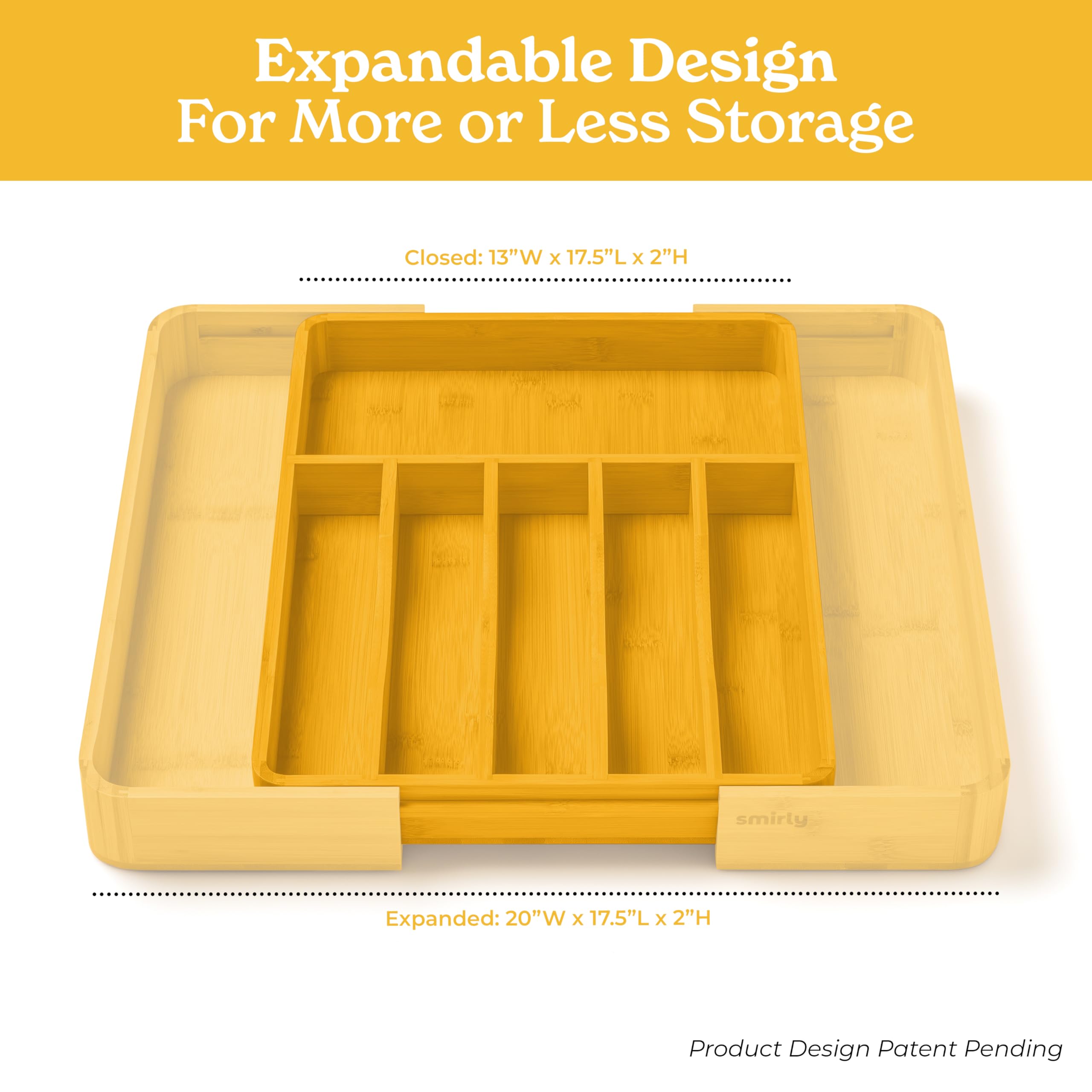 SMIRLY Bamboo Kitchen Drawer Organizer For Silverware