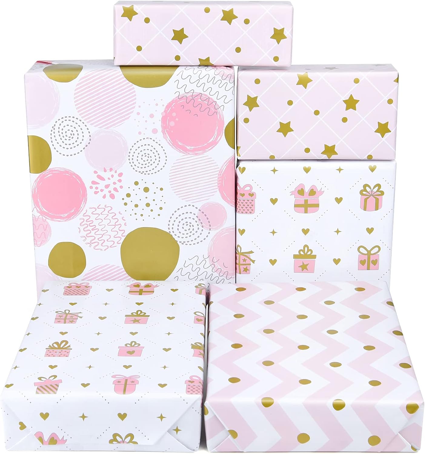 PLULON 6 Sheets Gold and Pink Birthday Gift Wrapping Paper, Gold Pink Gift Wrap Paper for Wedding, Birthdays, Hen Party, Baby Shower Decorations : Health & Household