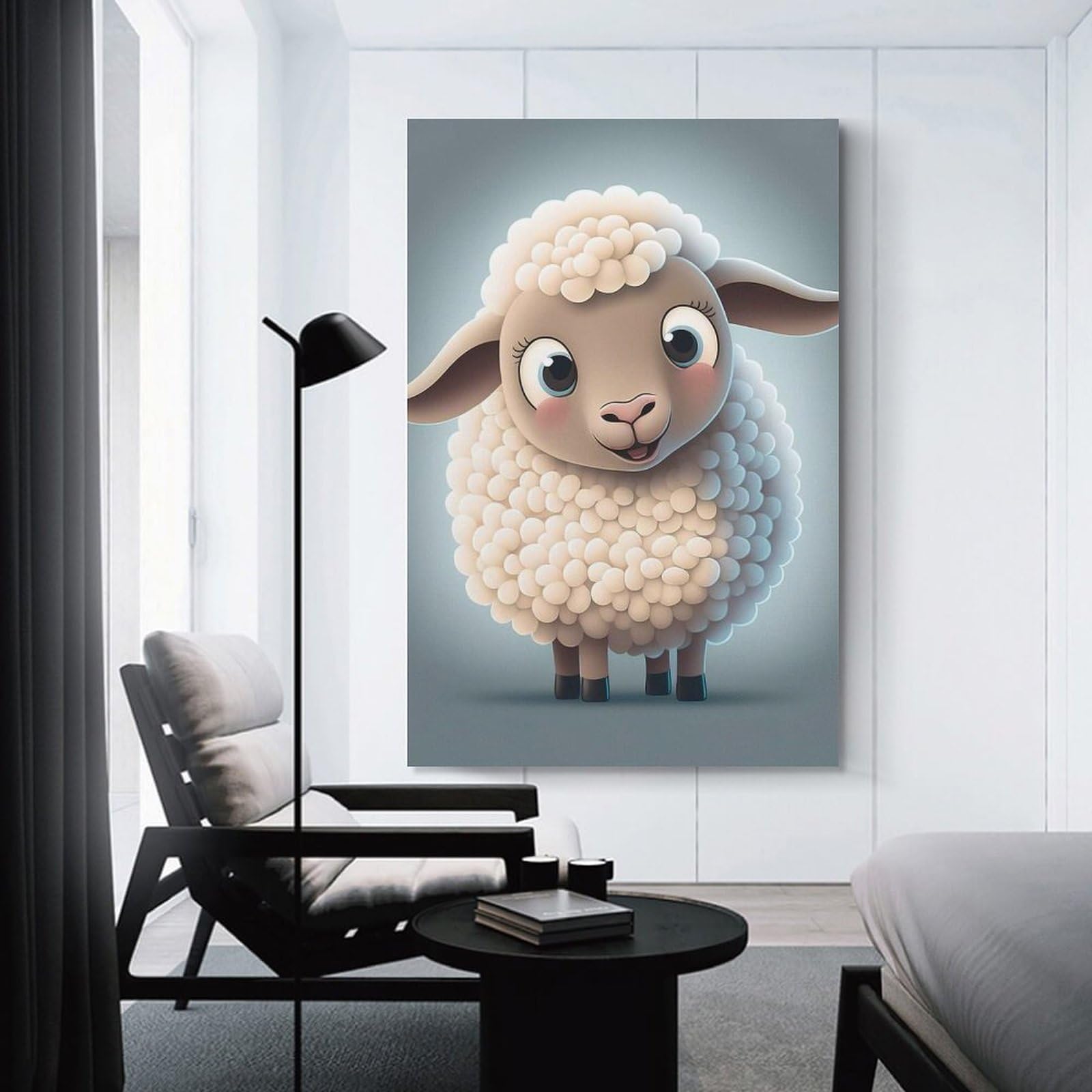 Junmoney Cute Lamb Hanging Wall Art 12x18inch(30x45cm), for New Homes, Bedrooms Or Workspaces, Thoughtful Wall Decor for Art Lovers