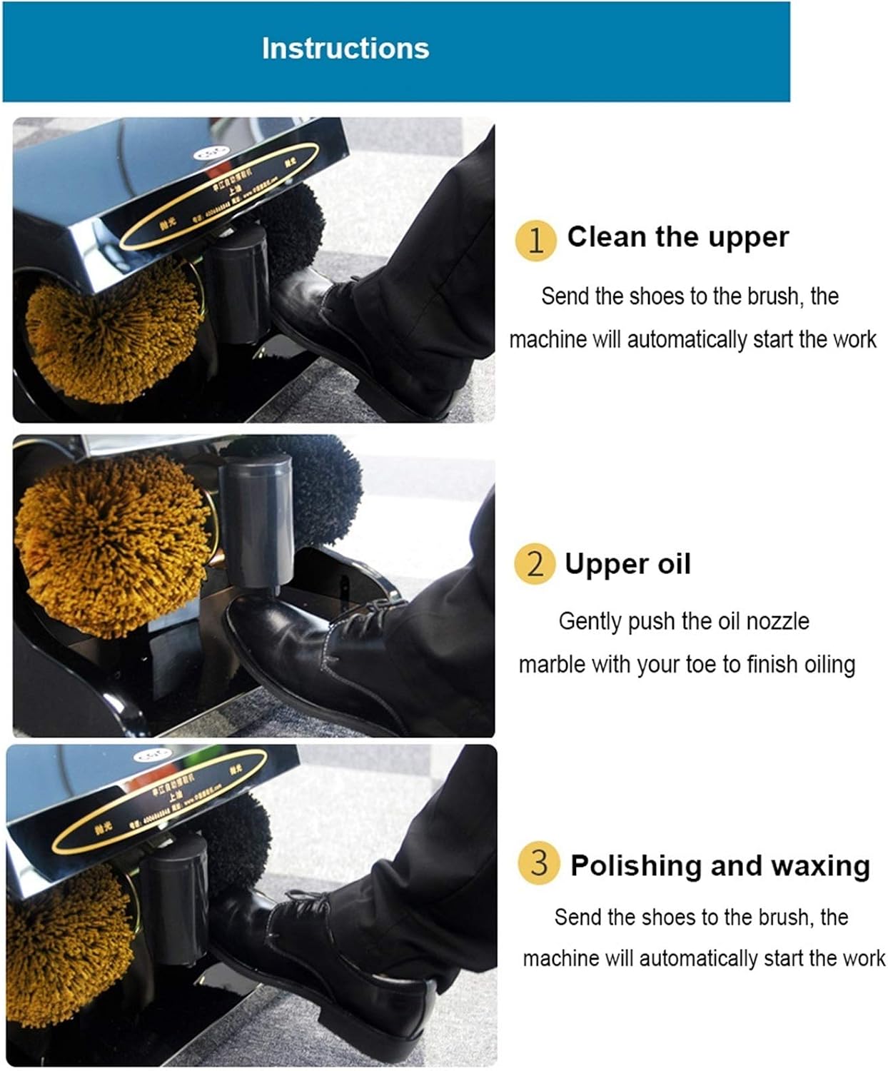 Shoe Shine Machine Floor Type Heavy Shoe Polisher Hand Armrest with Spherical Soft Brush Hotel HDomestic or Public (Color: E) (E) (A)