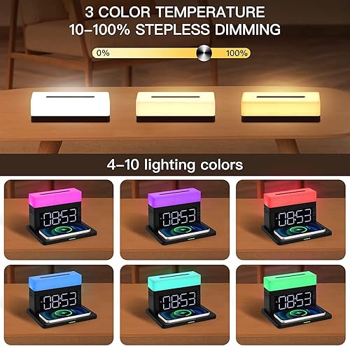 Miniatura 3 de Estación de carga inalámbrica con cargador USB C de 65 W, reloj despertador 6 en 1, luz nocturna táctil magnética, soporte de carga rápida de 15 W,