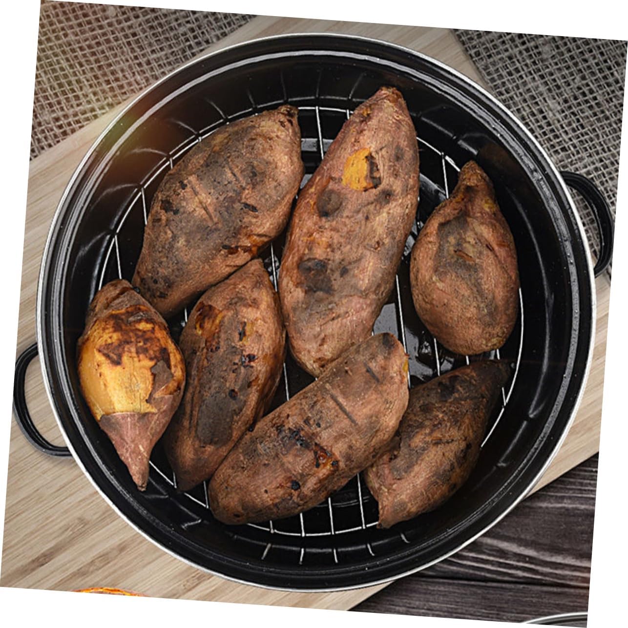 Luxshiny Covered Round Roaster for Roasted Sweet Potatoes Nonstick Baked Pot with Capacity Design for Family Use Easy to Clean for Delicious Home Cooking