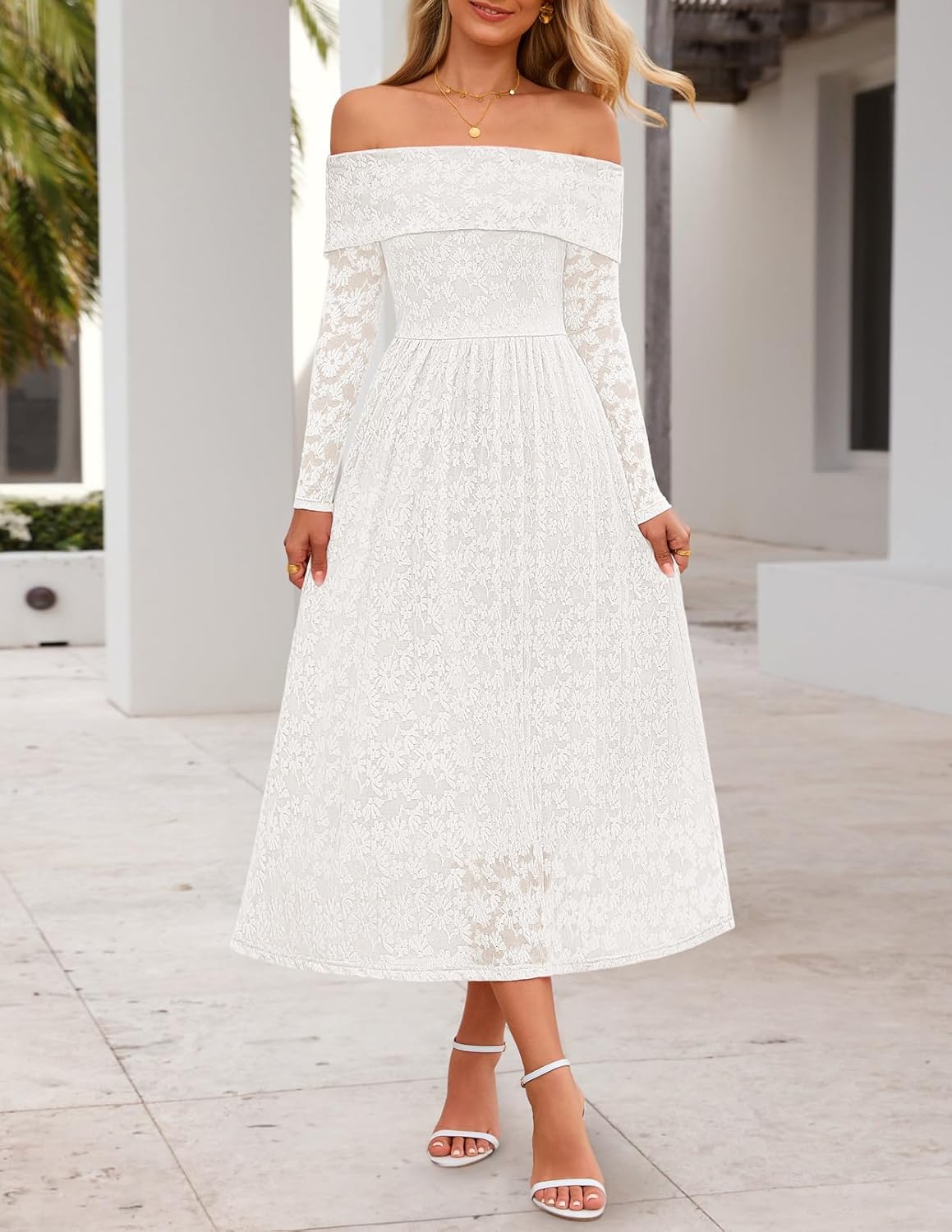 MEROKEETY Women's 2025 Fall Long Sleeve Floral Midi Dress Off Shoulder Wedding Guest Formal Long Flowy Dresses - Image 2