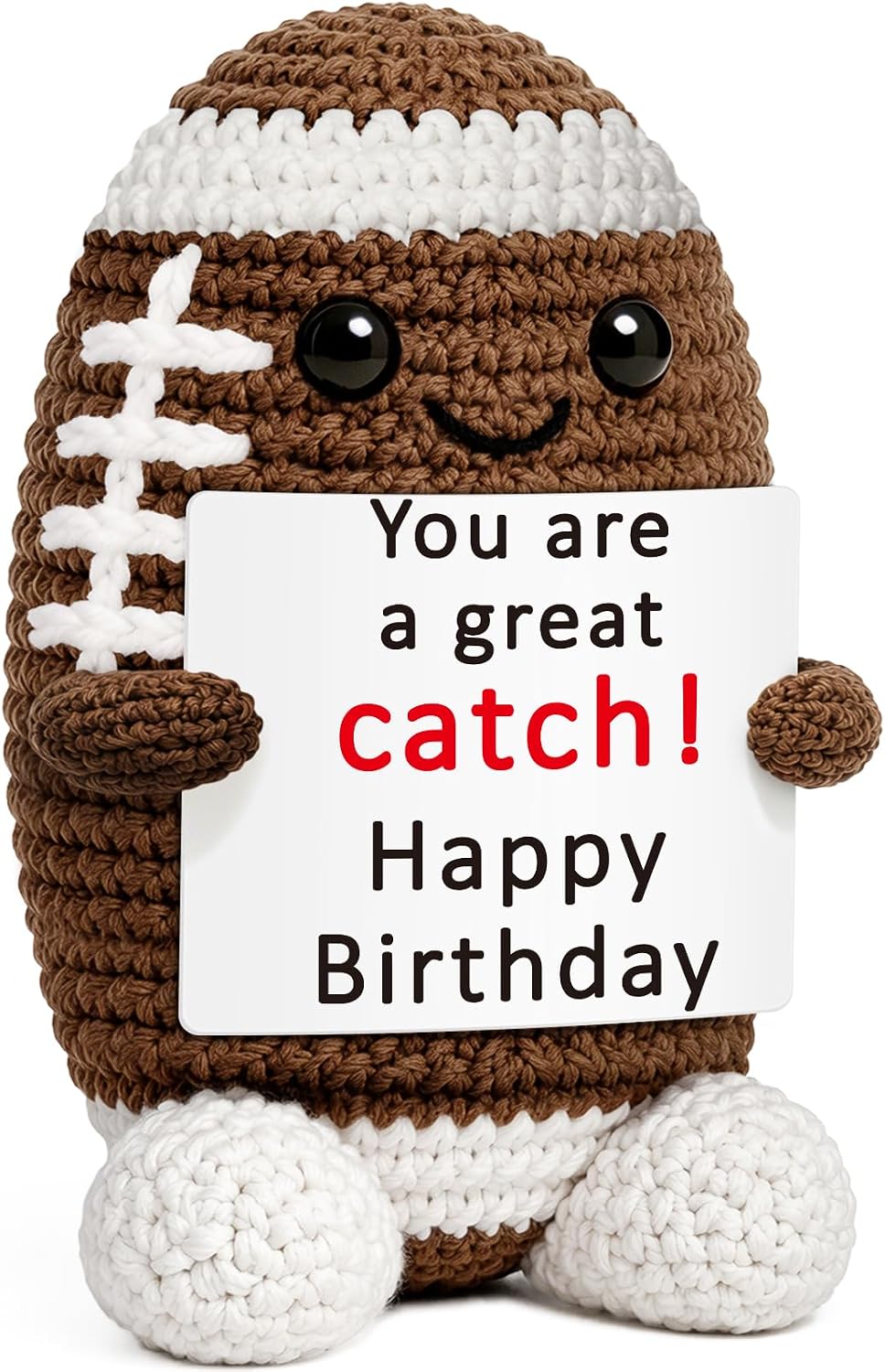 WELLBANEE Birthday Gifts for Men, Funny Football for Him Boyfriend Friend | Happy Birthday Sports Fan Great Catch Present, Cute Handmade Crochet