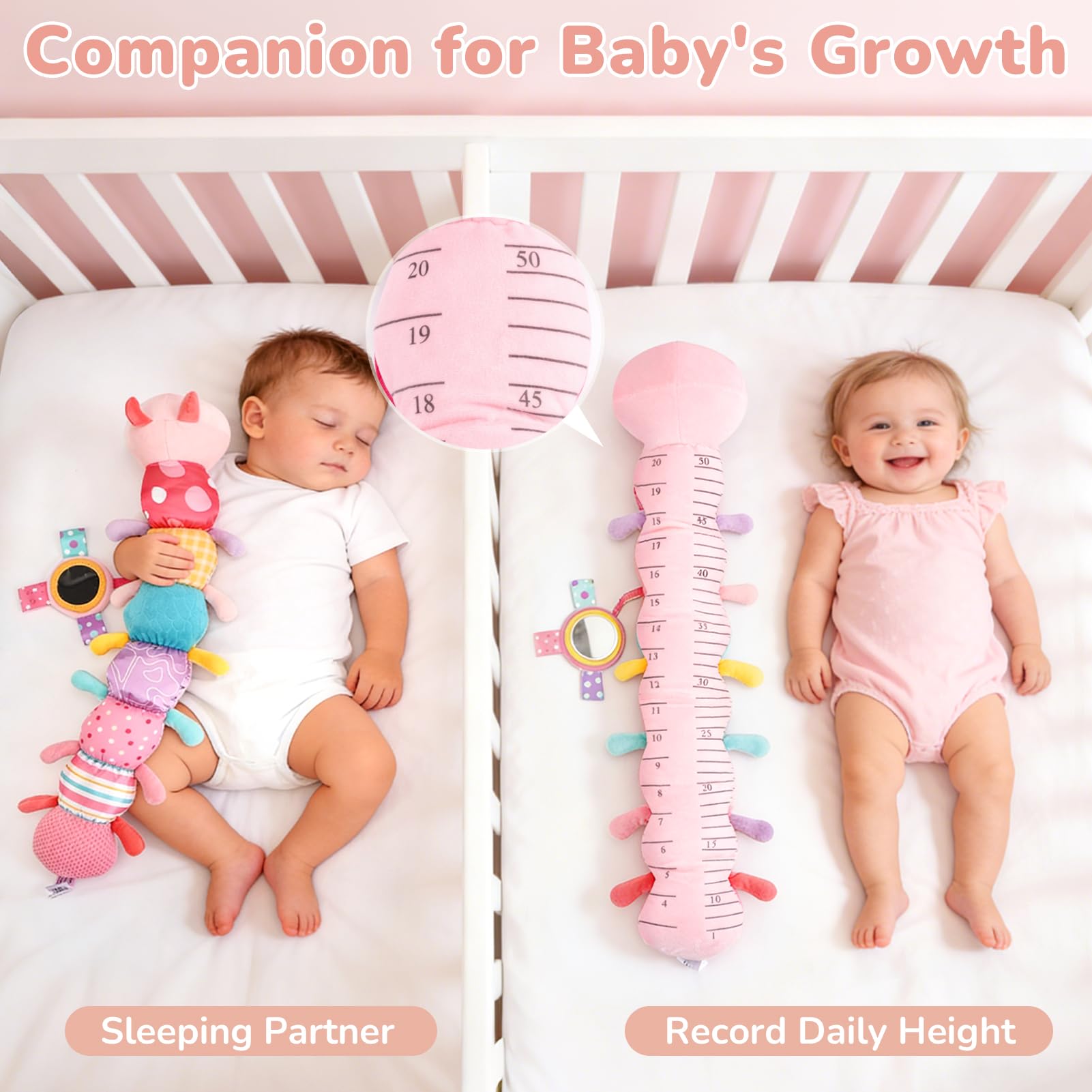 Joyreal Baby Spielzeug ab 3 Monate, Montessori Sensorik SpielzeugBaby 0 3 6 Monate, Baby Geschenk Mädchen, 10-teiliges Set für Neugeborene, Baby Raupe Musikspielzeug, Rasseln, Bänder