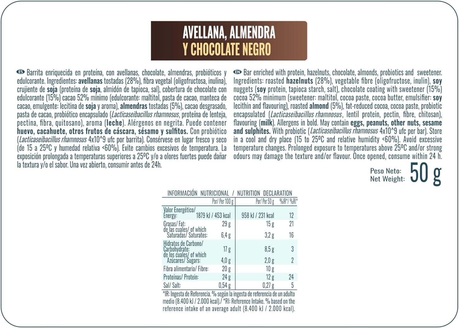 Dinamic Protein- Barritas de Proteína- Chocolate Negro y Frutos Secos- 12g de Proteína por Barrita- Con Probióticos y Fibra- Caja de 12 Unidades- Sin Gluten